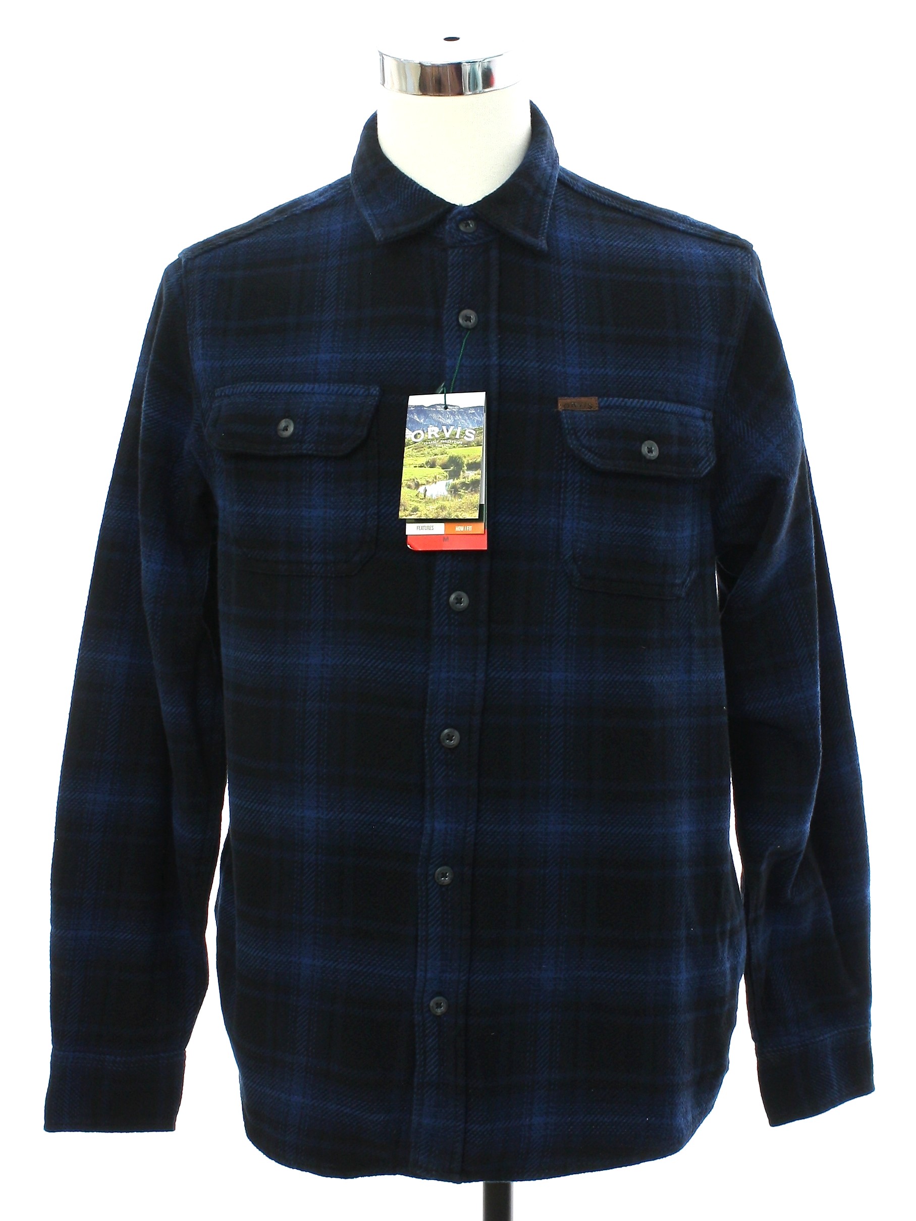 Jacket: Newer Than 90s -Orvis- Mens black background, blue plaid