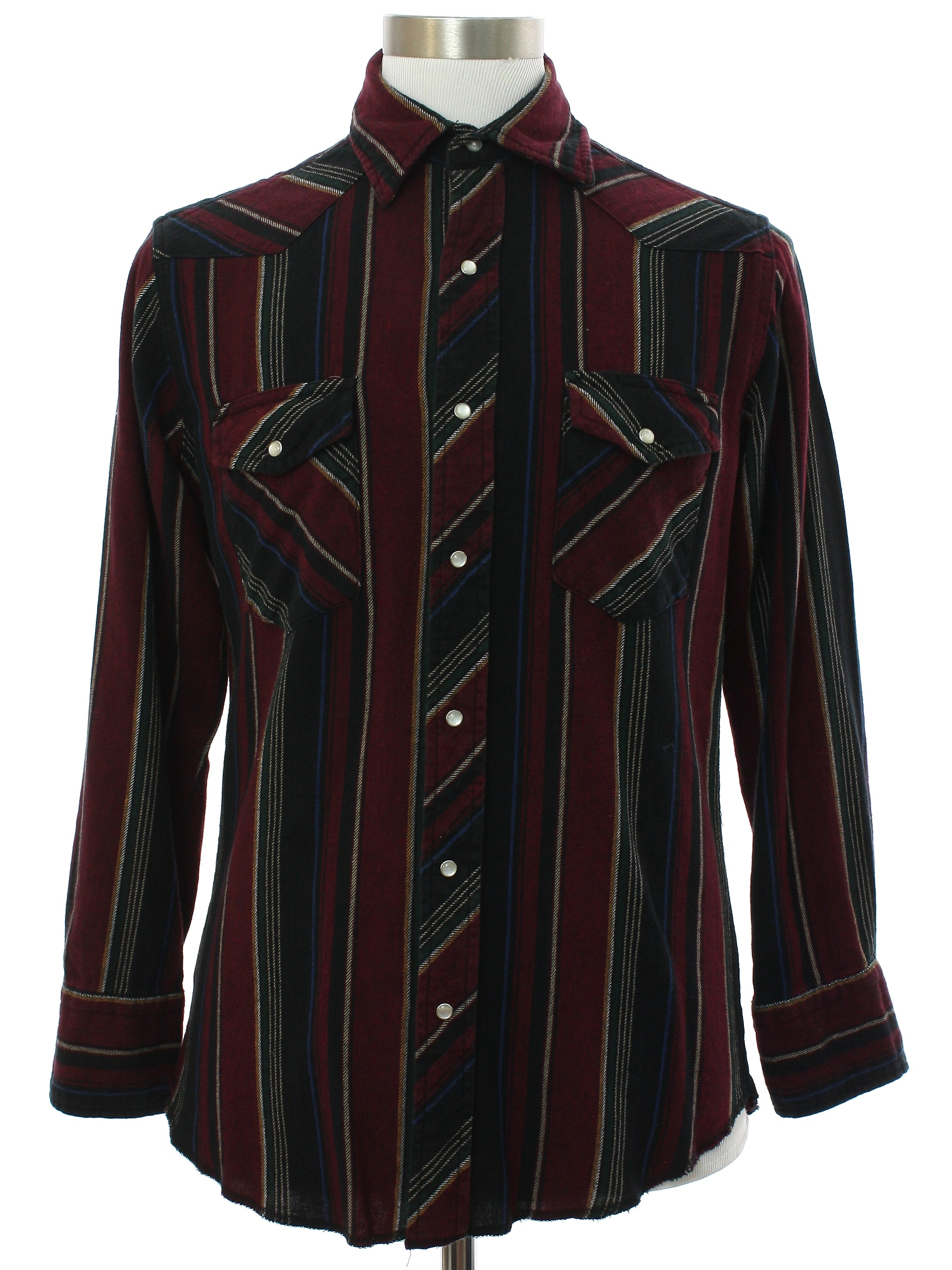 Western Shirt: 90s -Wrangler- Mens burgundy, black, blue, forest green ...