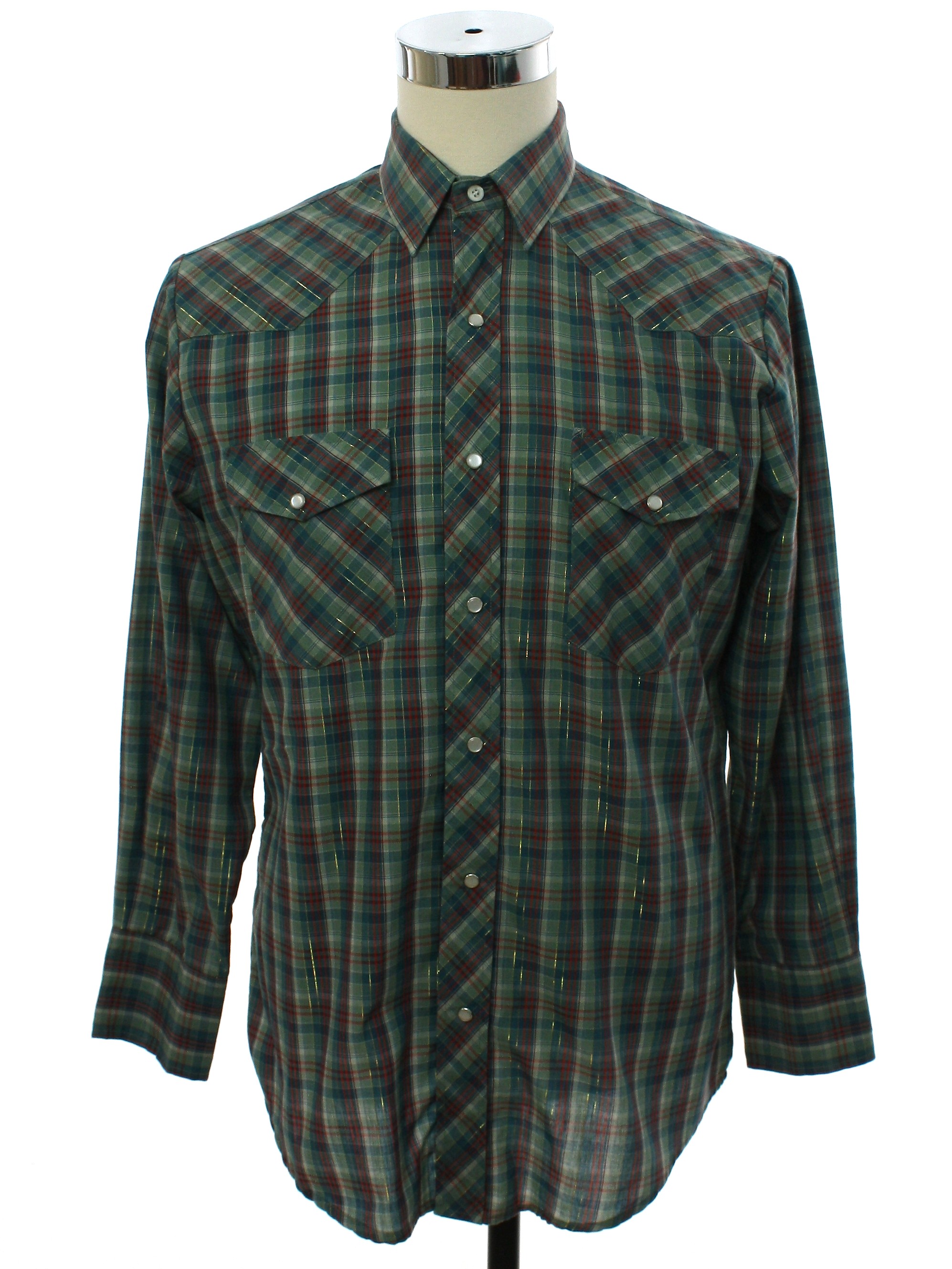 Western Shirt: 90s -Roper- Mens shades of green, teal, and gold lurex ...