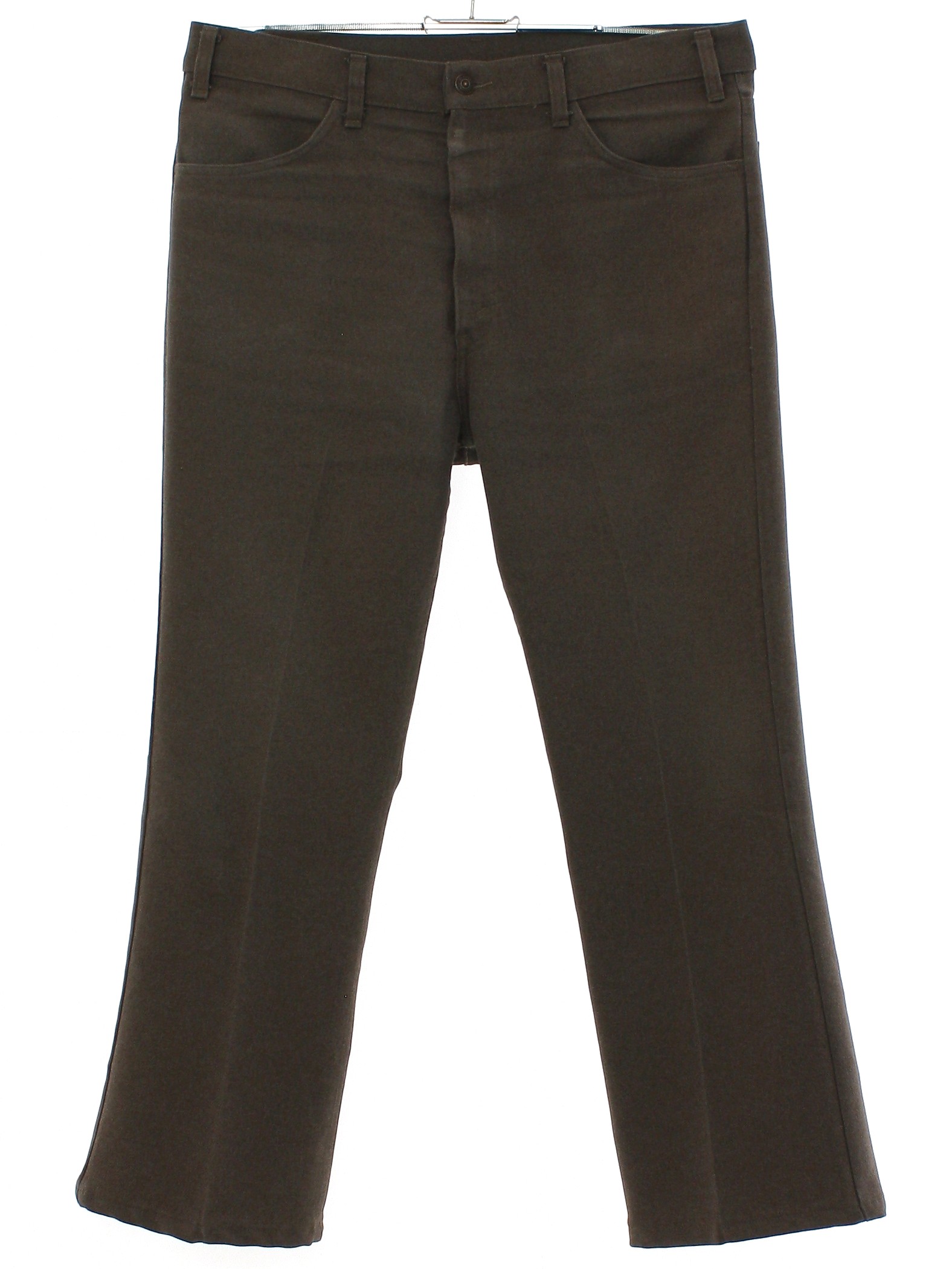 Retro 80s Flared Pants / Flares (Levis 517) : 80s -Levis 517- Mens cocoa  brown polyester levis flared jeans-cut pants with zipper fly closure with  button. Front scoop pockets and two rear