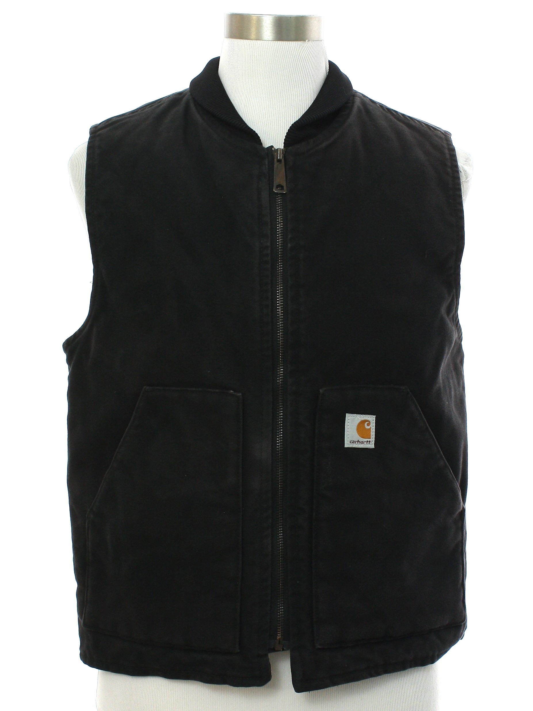 1980s Vintage Vest: 80s -Carhartt- Mens black cotton canvas work vest ...