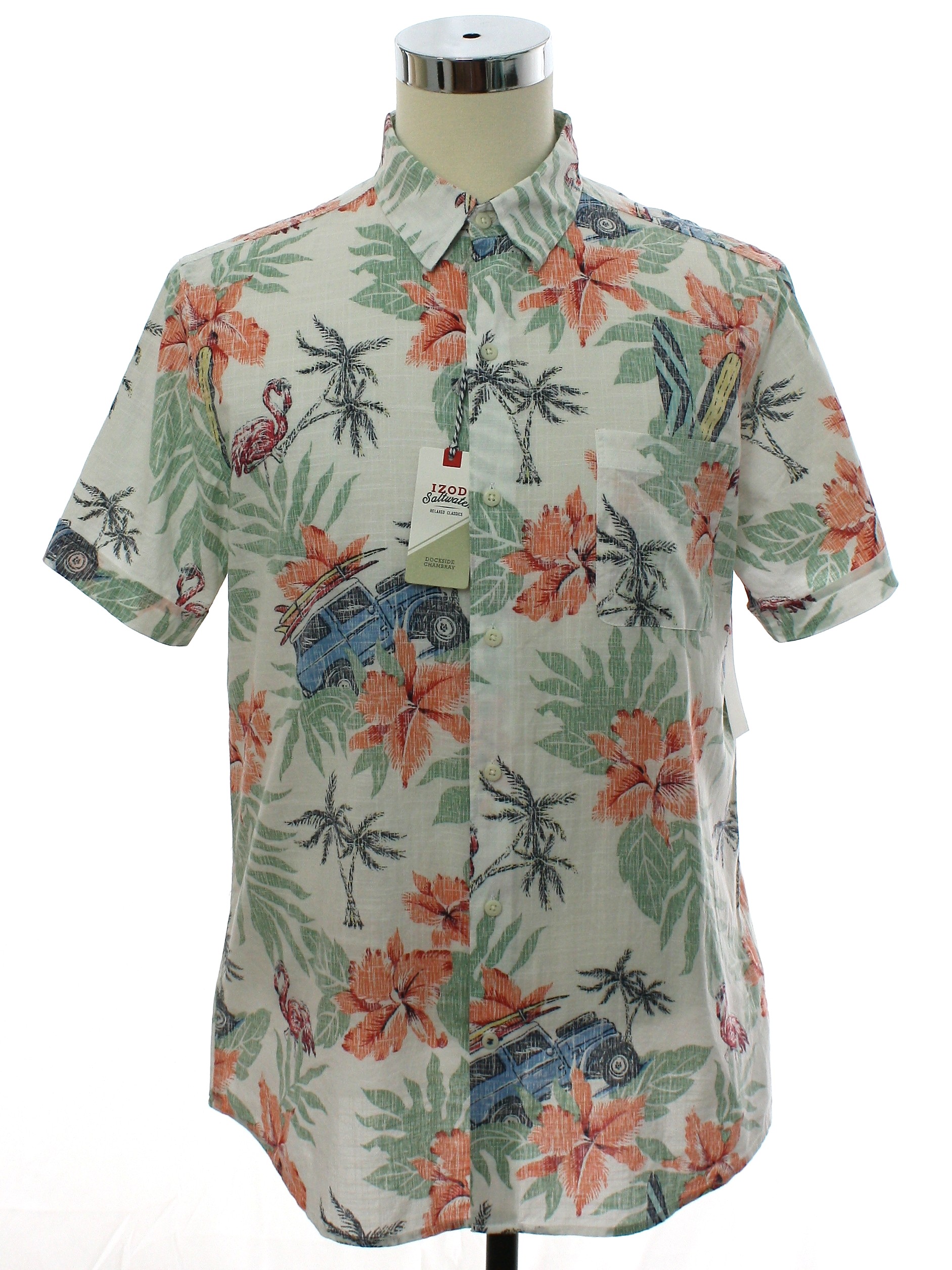 Hawaiian Shirt: Newer Than 90s -Izod Saltwater- Mens white background ...