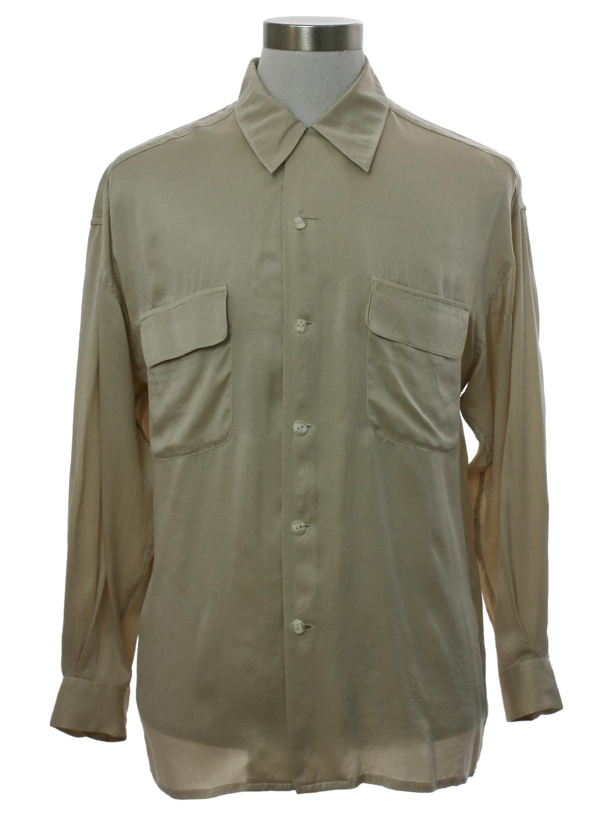 Shirt: 90s -Pastille- Mens beige lightweight handkerchief silk button ...