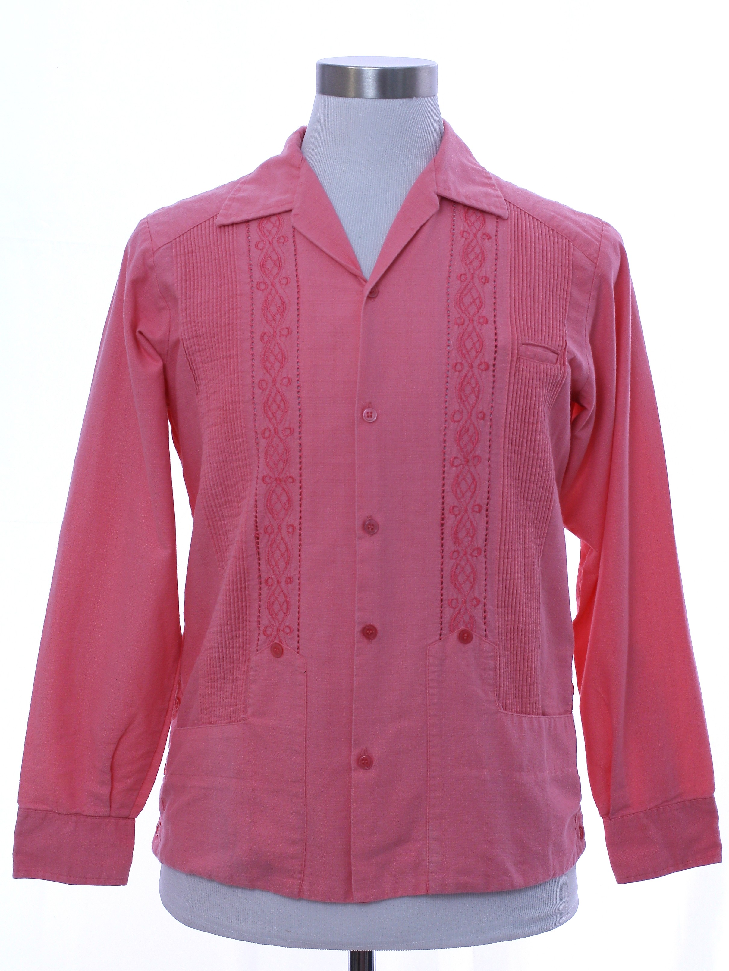 Eighties Vintage Guayabera Shirt: 80s -Ku- Mens light salmon pink ...