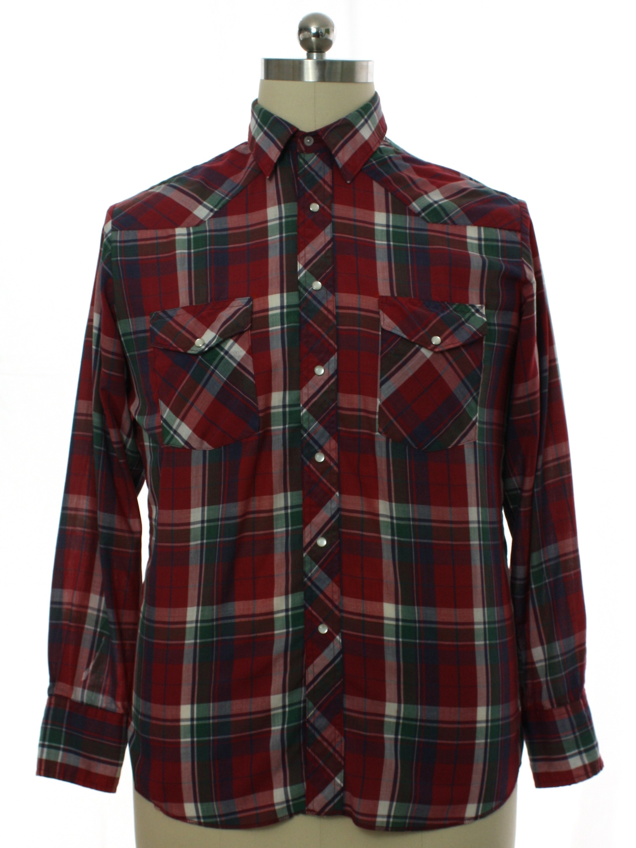 Western Shirt: 90s -Rustler- Mens red, plum, green, blue, and white ...