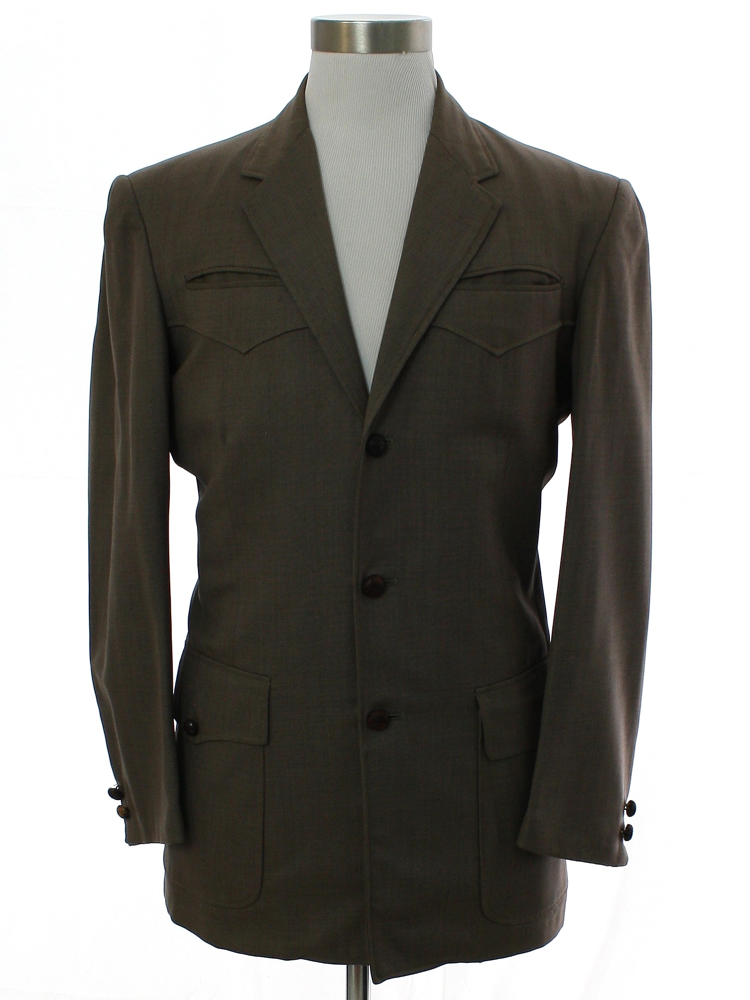 H Bar C Sixties Vintage Jacket 60s H Bar C Mens hazy mocha silk and wool blend longsleeve 3 button front closure western blazer sport coat jacket. Classic style with front and