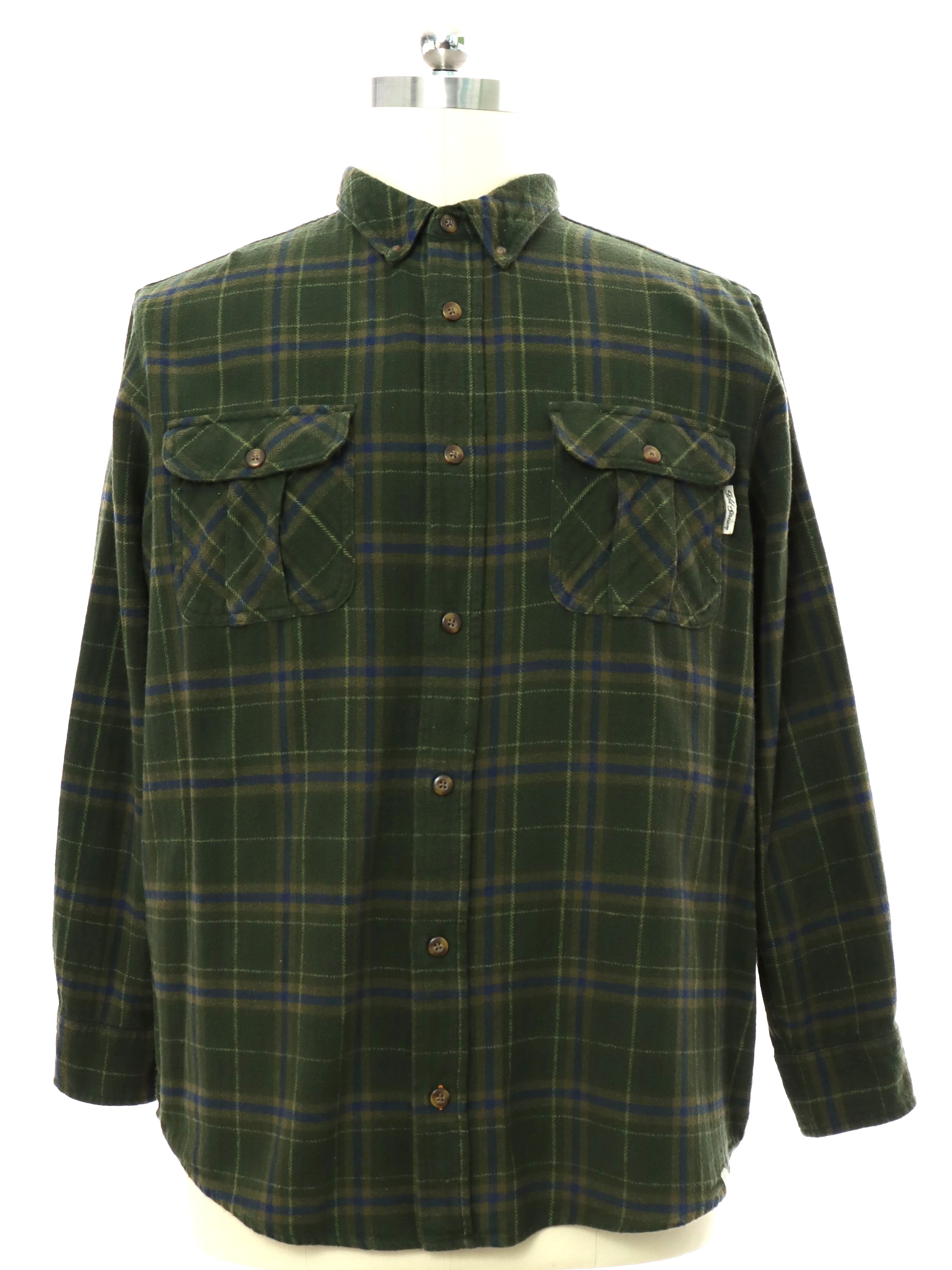 Shirt: 90s -Field and Stream- Mens shades of green and blue plaid heavy ...