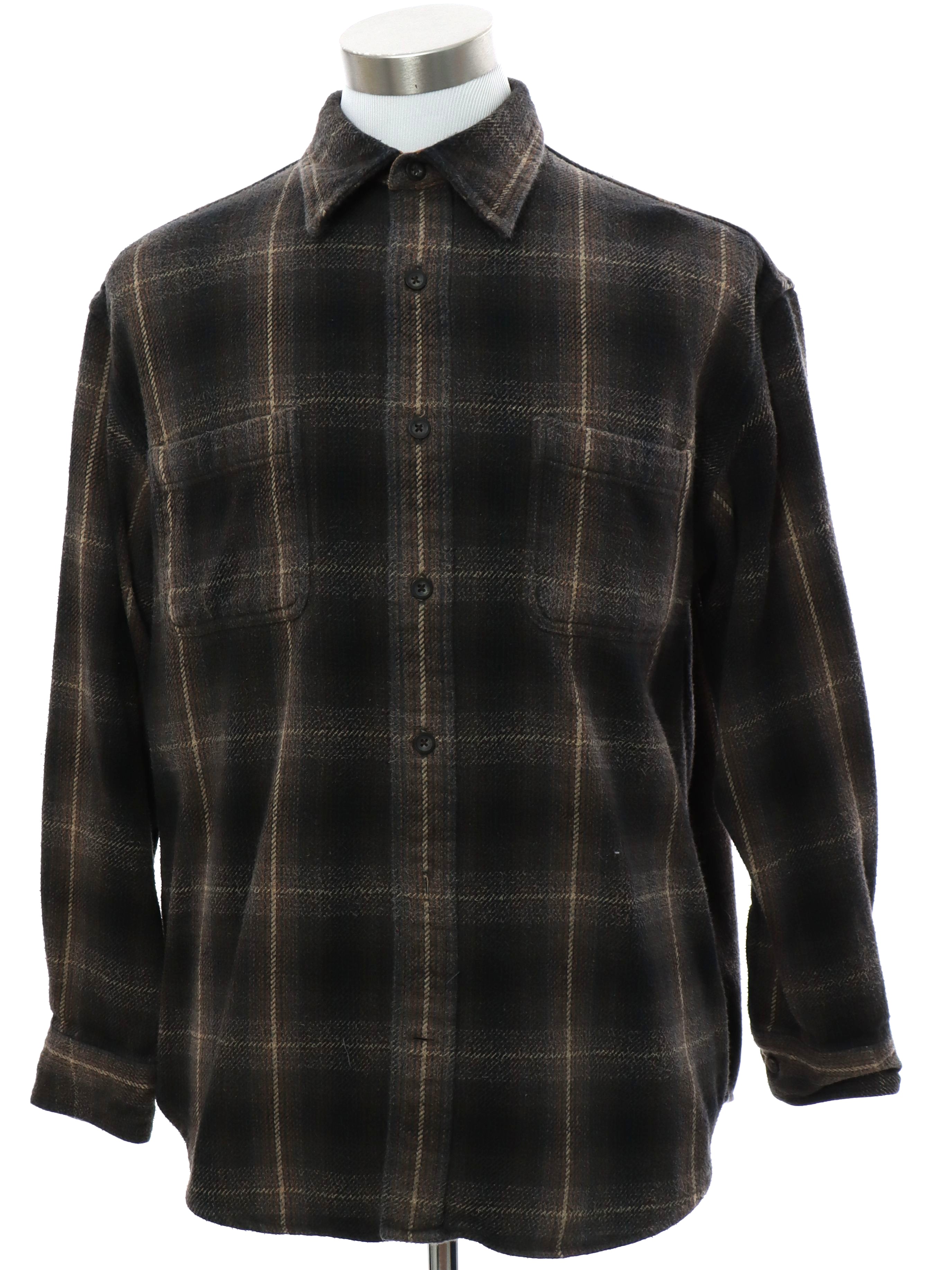 Shirt: 90s -St. Johns Bay- Mens gray, black, brown, and cream hazy ...