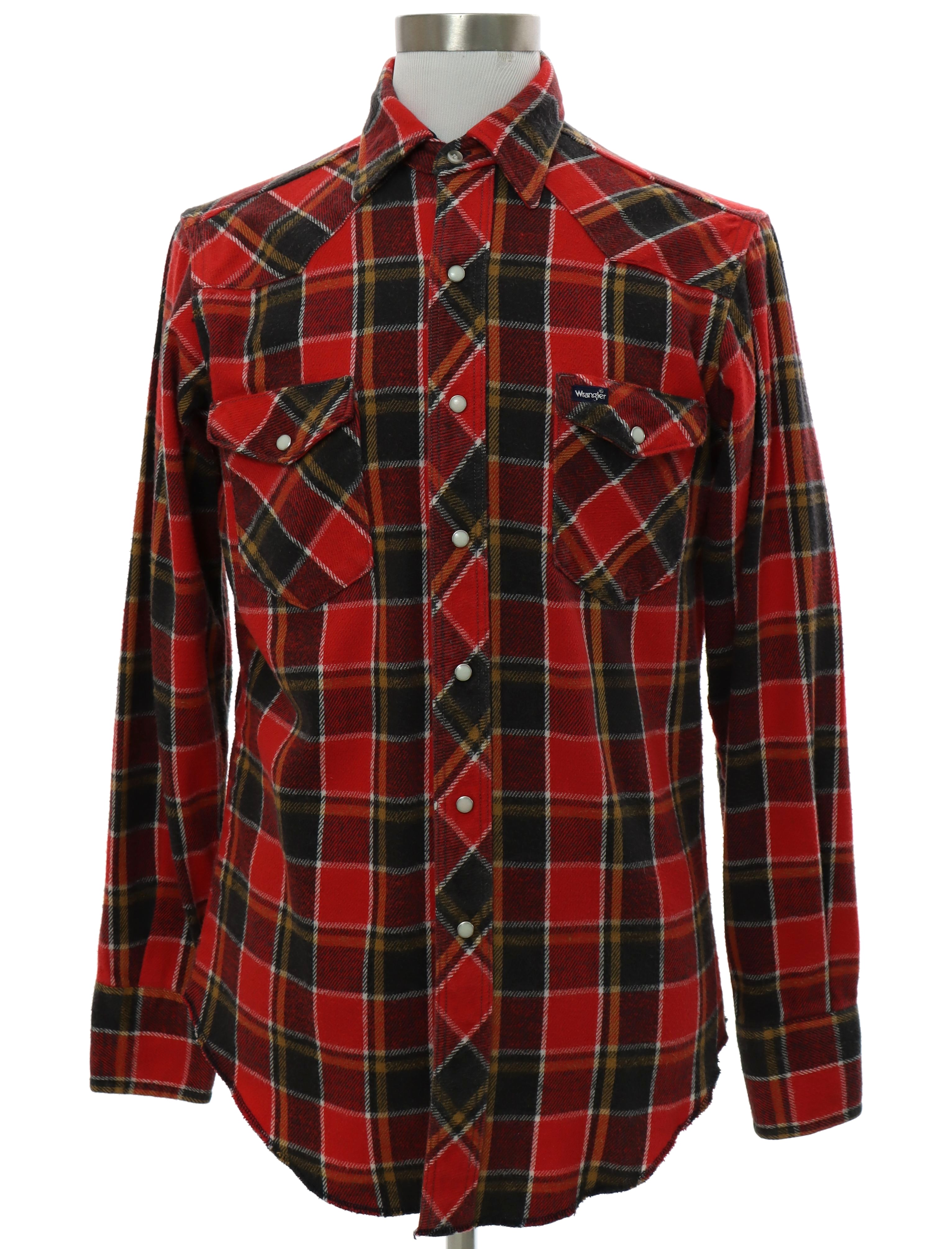 Nineties Vintage Western Shirt: Early 90s -Wrangler- Mens red, black ...