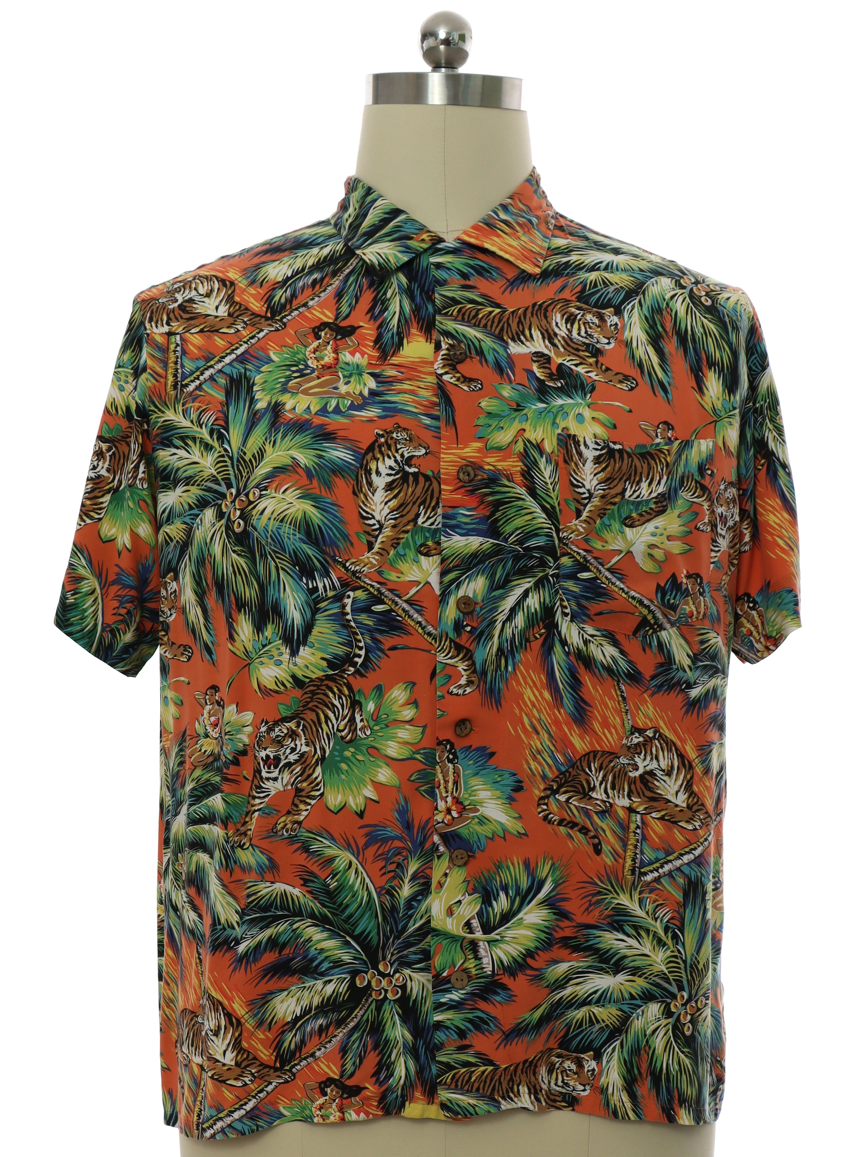 Hawaiian Shirt: 90s -Polo by Ralph Lauren- Mens orange background rayon ...