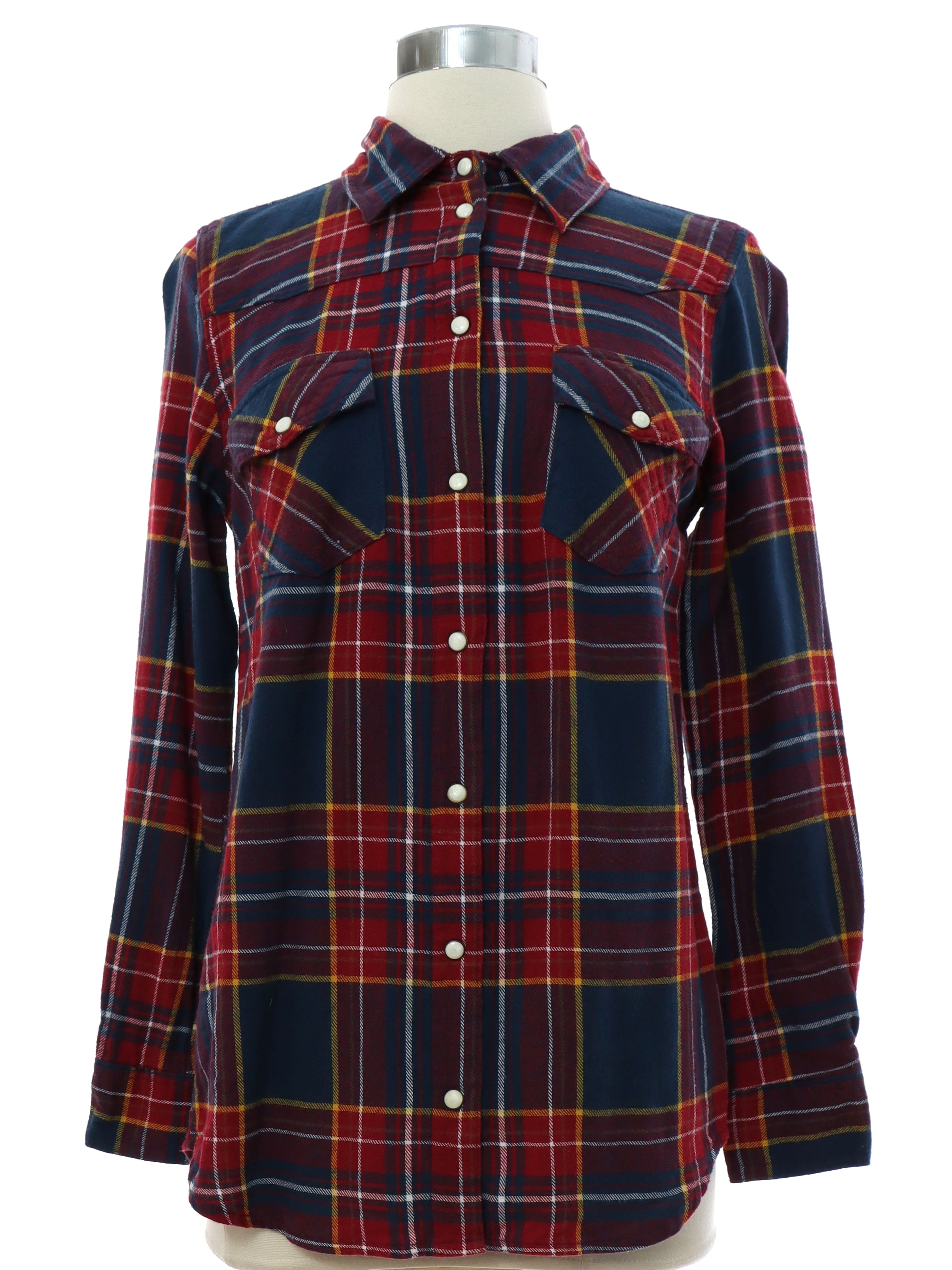 Western Shirt: 90s -Derek Heart- Womens navy, red, maroon, yellow