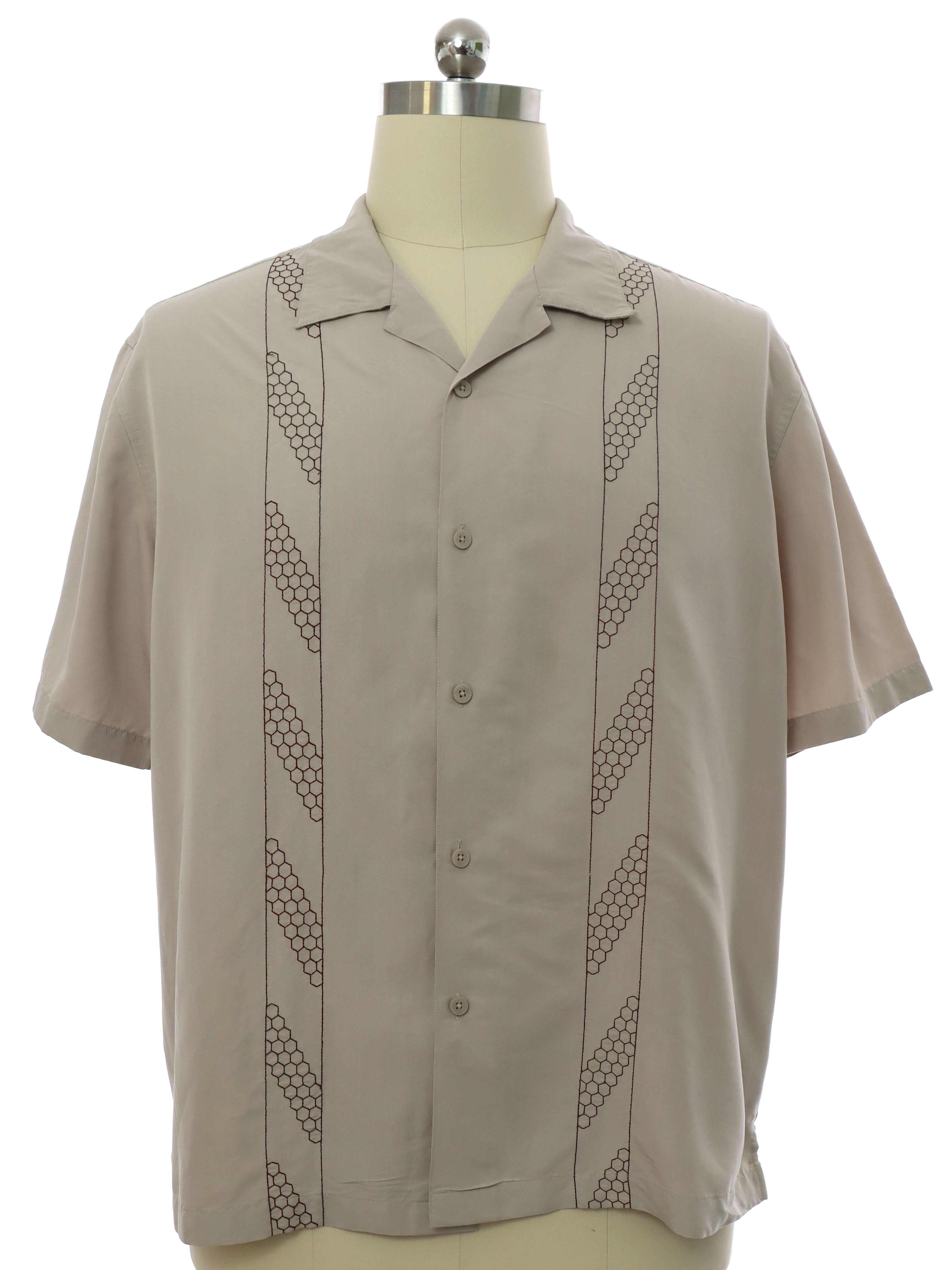 Shirt: 90s -The Havanera Co.- Mens tan background rayon polyester blend ...