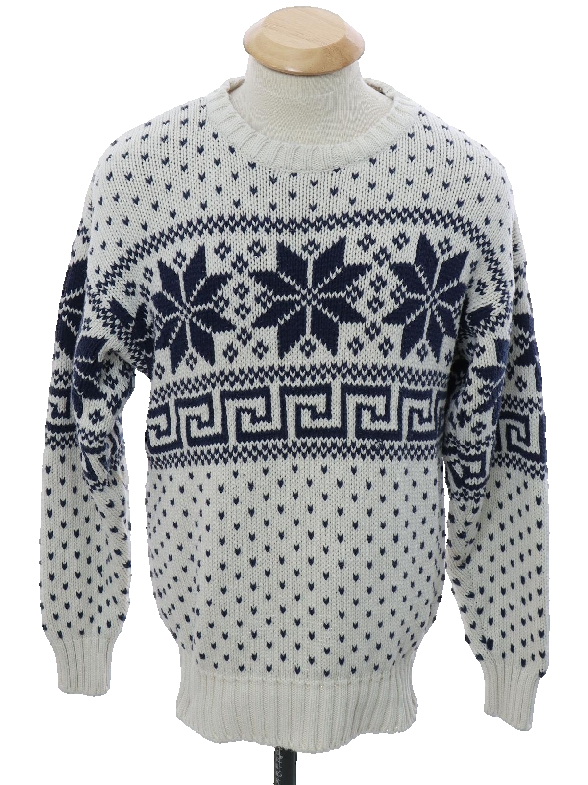 Gap 90 s Vintage Sweater Late 90s Gap Mens off white background cotton pullover longsleeve snowflake sweater with ribbed knit round neckline. Featuring snowflake and geometric pattern. Same pattern ...