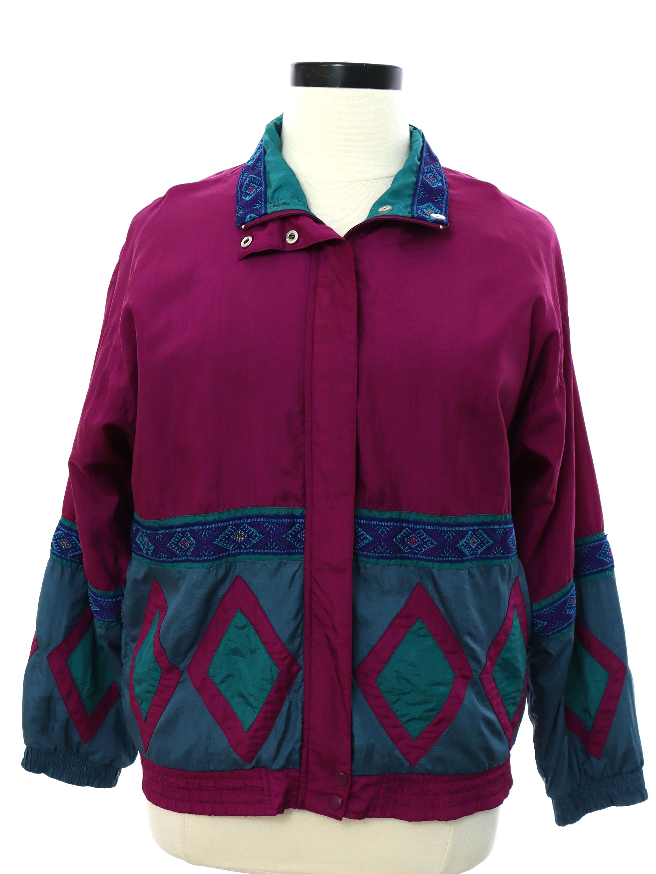 Lavon 1990s Vintage Jacket 90s Lavon Womens magenta and teal