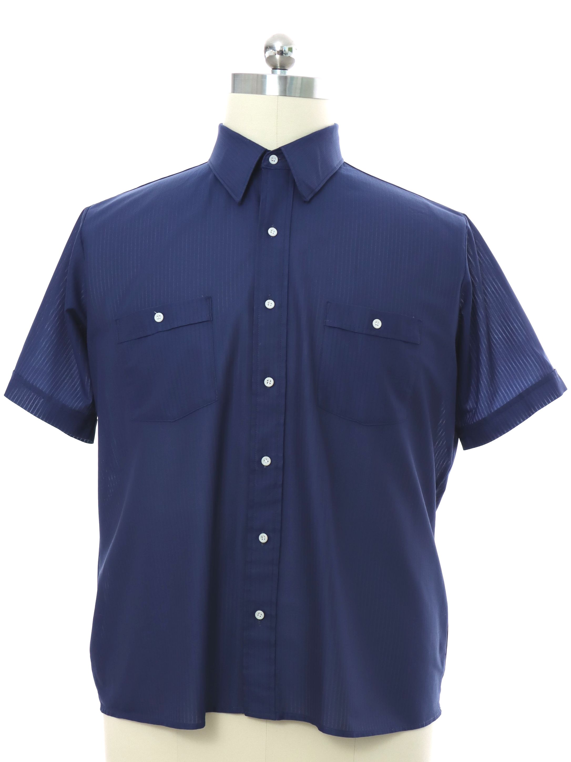 Vintage 90s Shirt: 90s -JC Penney- Mens navy blue background polyester ...