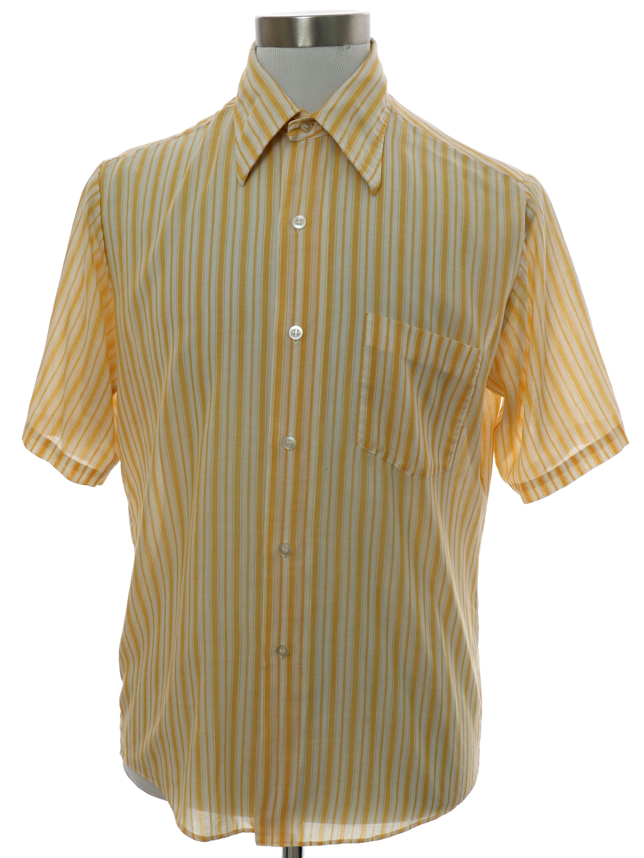 Vintage 60s Shirt: 60s -Towncraft- Mens yellow and cream striped ...