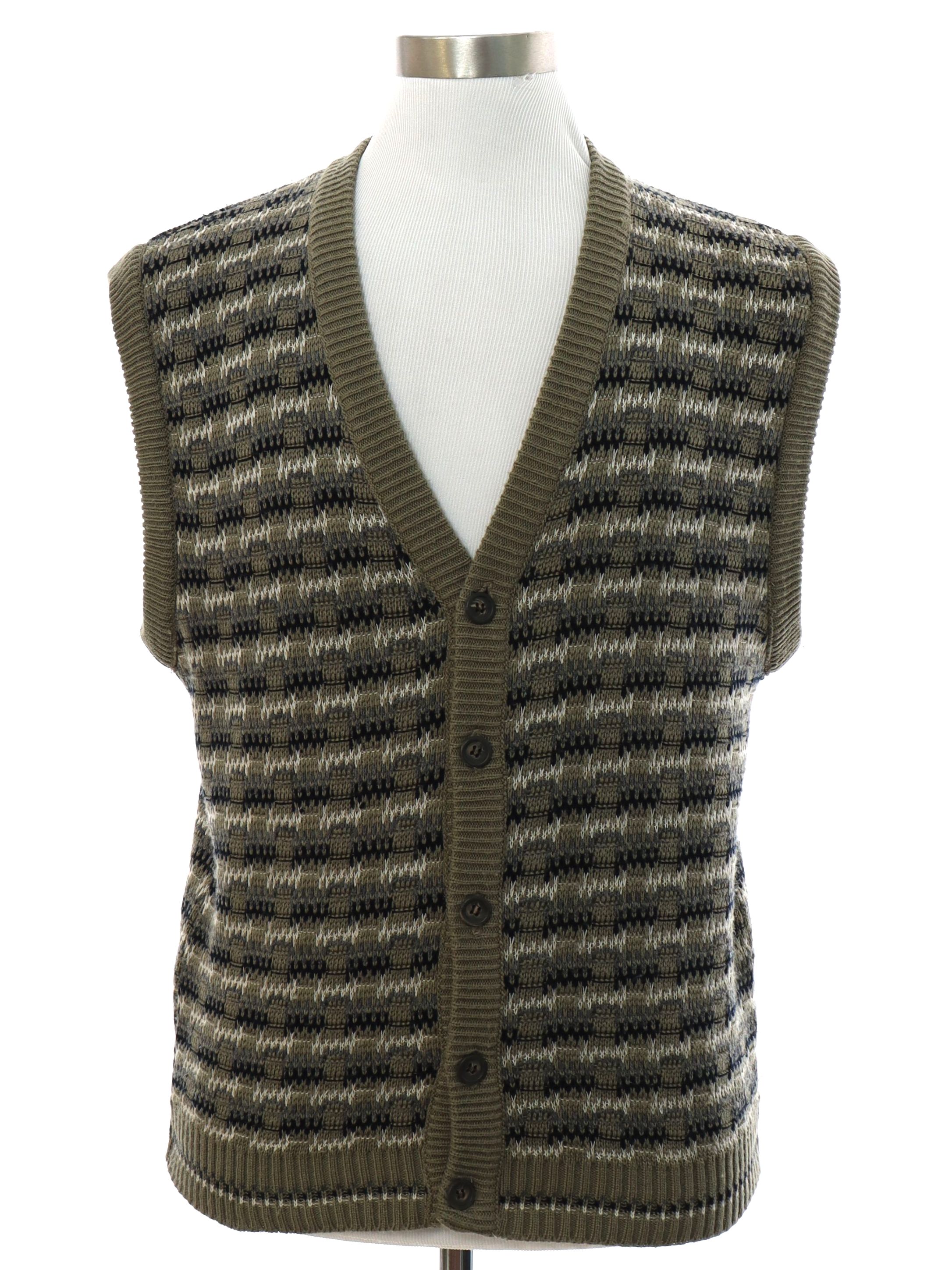 Vintage 1990's Sweater: 90s -Jantzen- Mens taupe background acrylic ...