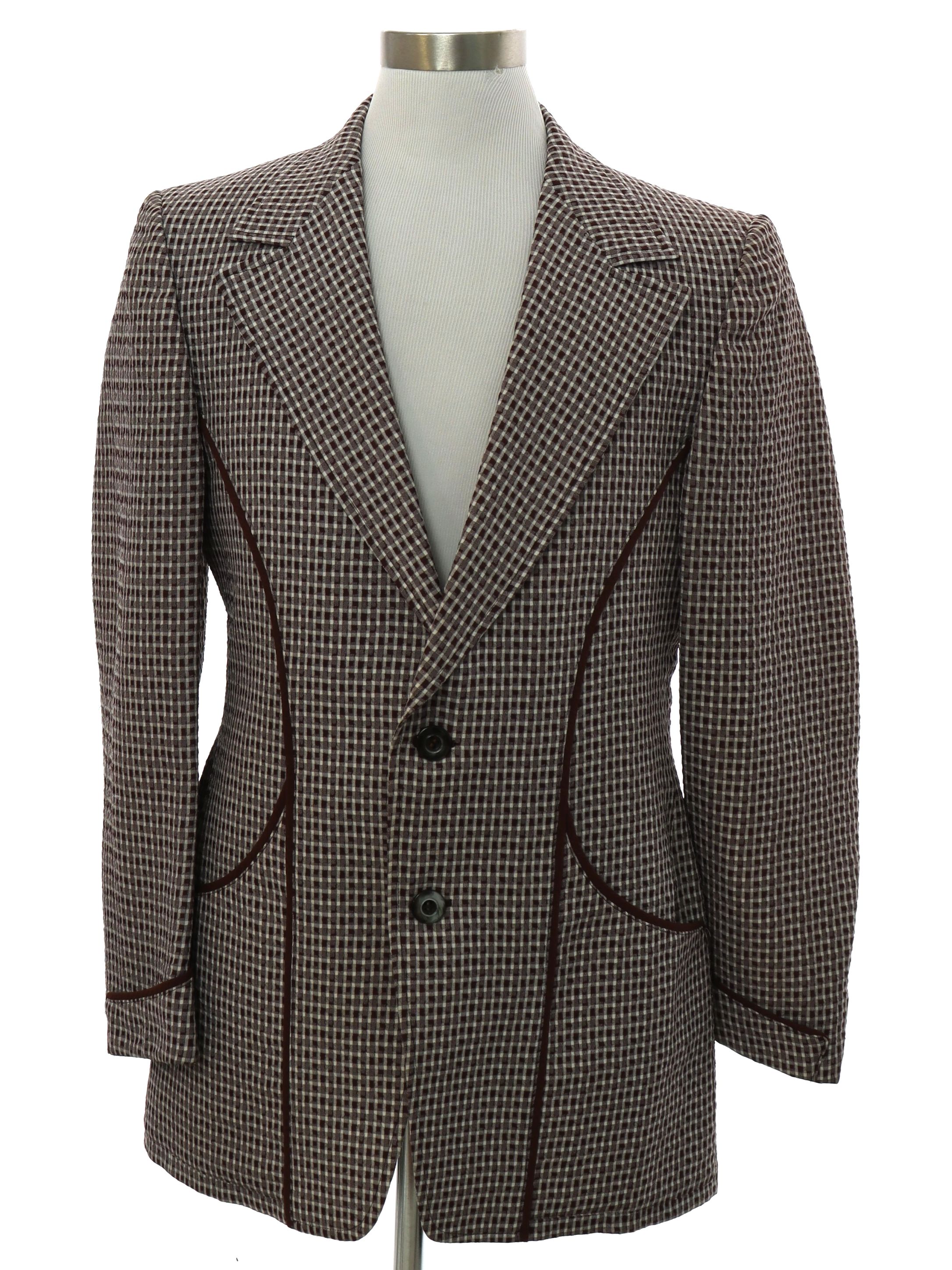 1970's Retro Jacket: 70s -No Label- Mens brown and white plaid ...