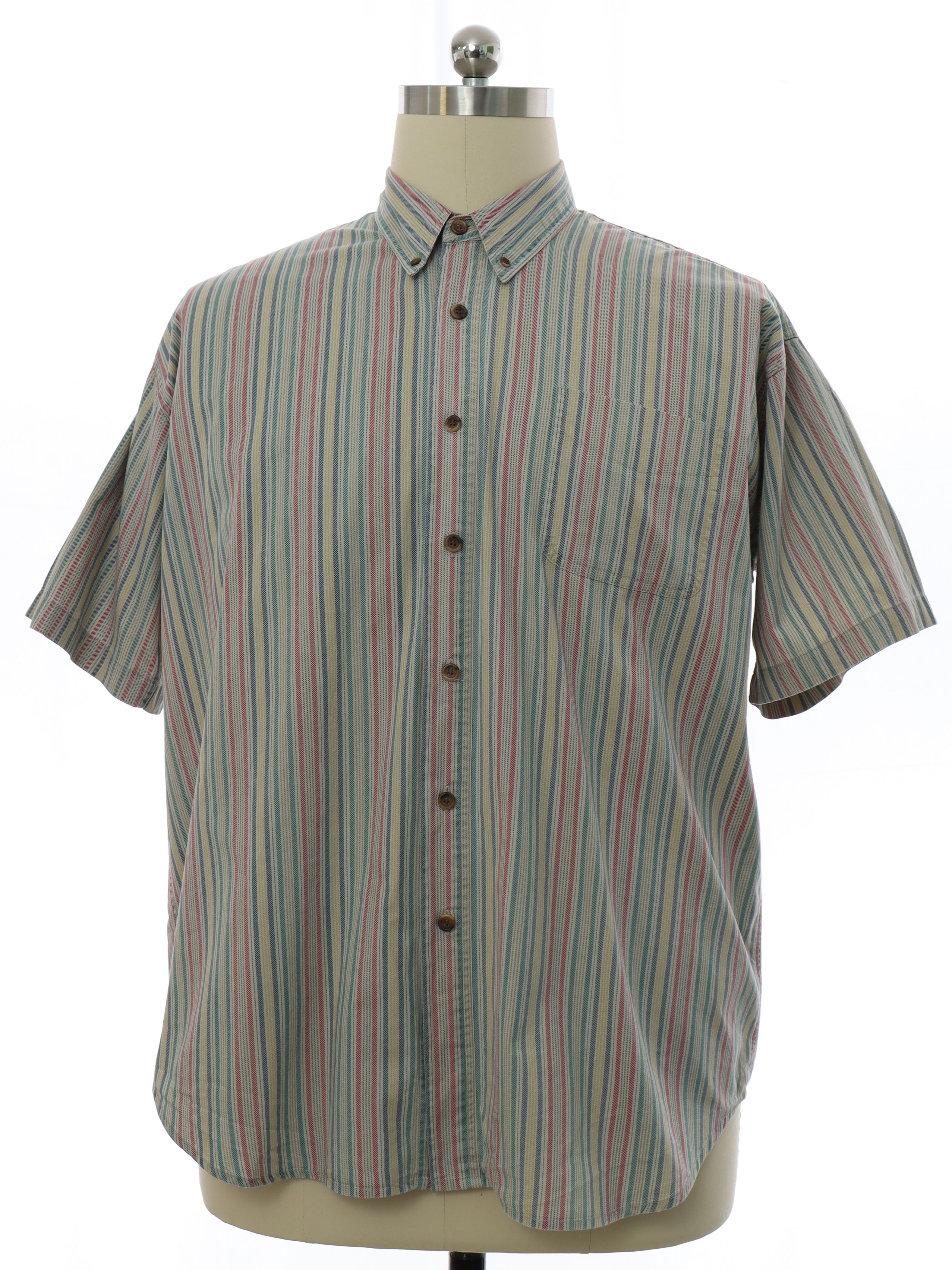 80s Retro Shirt: Late 80s or early 90s -St. Johns Bay- Mens tan, green ...