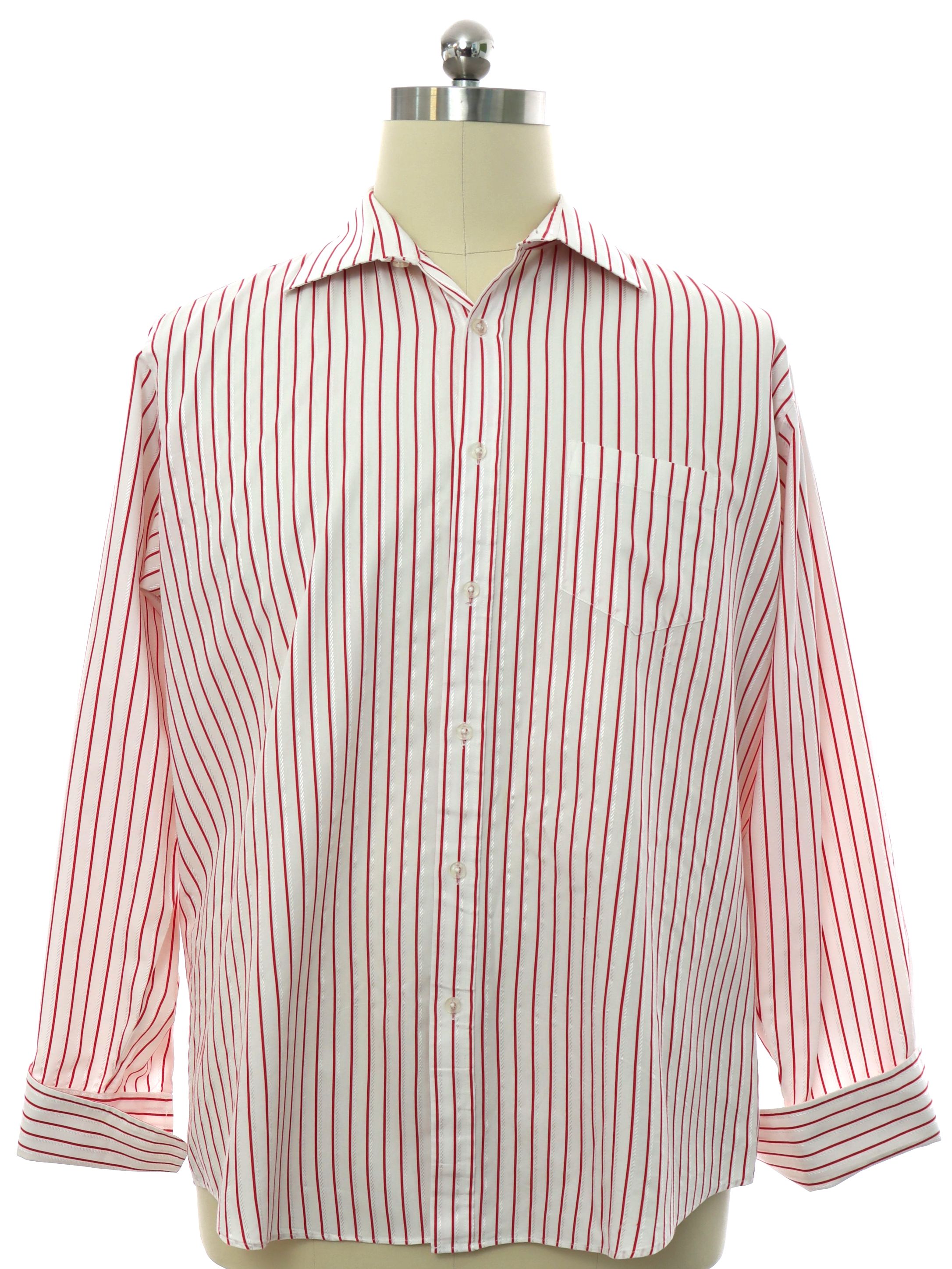 Shirt: 90s -Lucasini- Mens white with red and white striped cotton ...