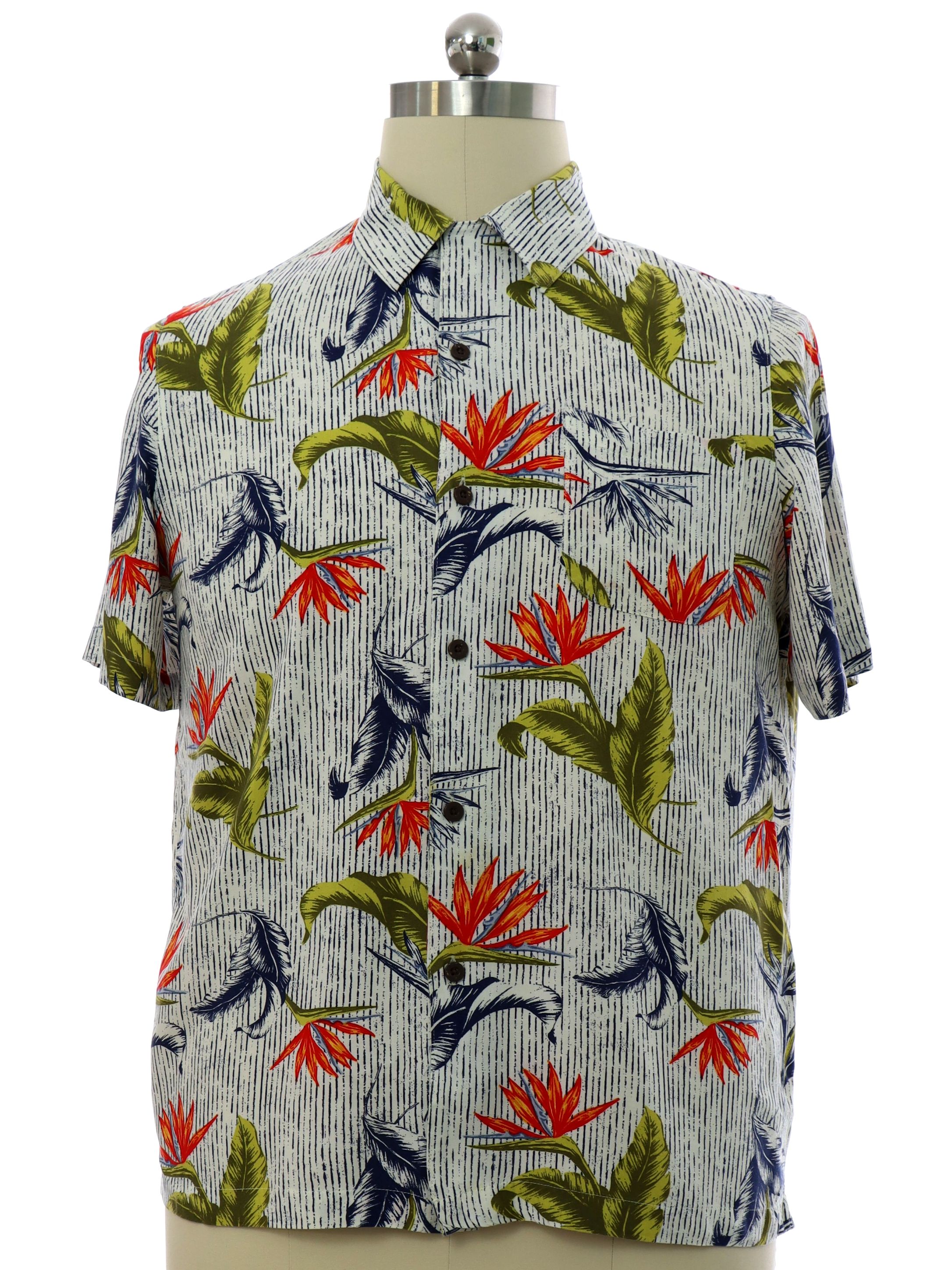 Hawaiian Shirt: 90s -George, Made in Bangladesh- Mens pale ivory ...