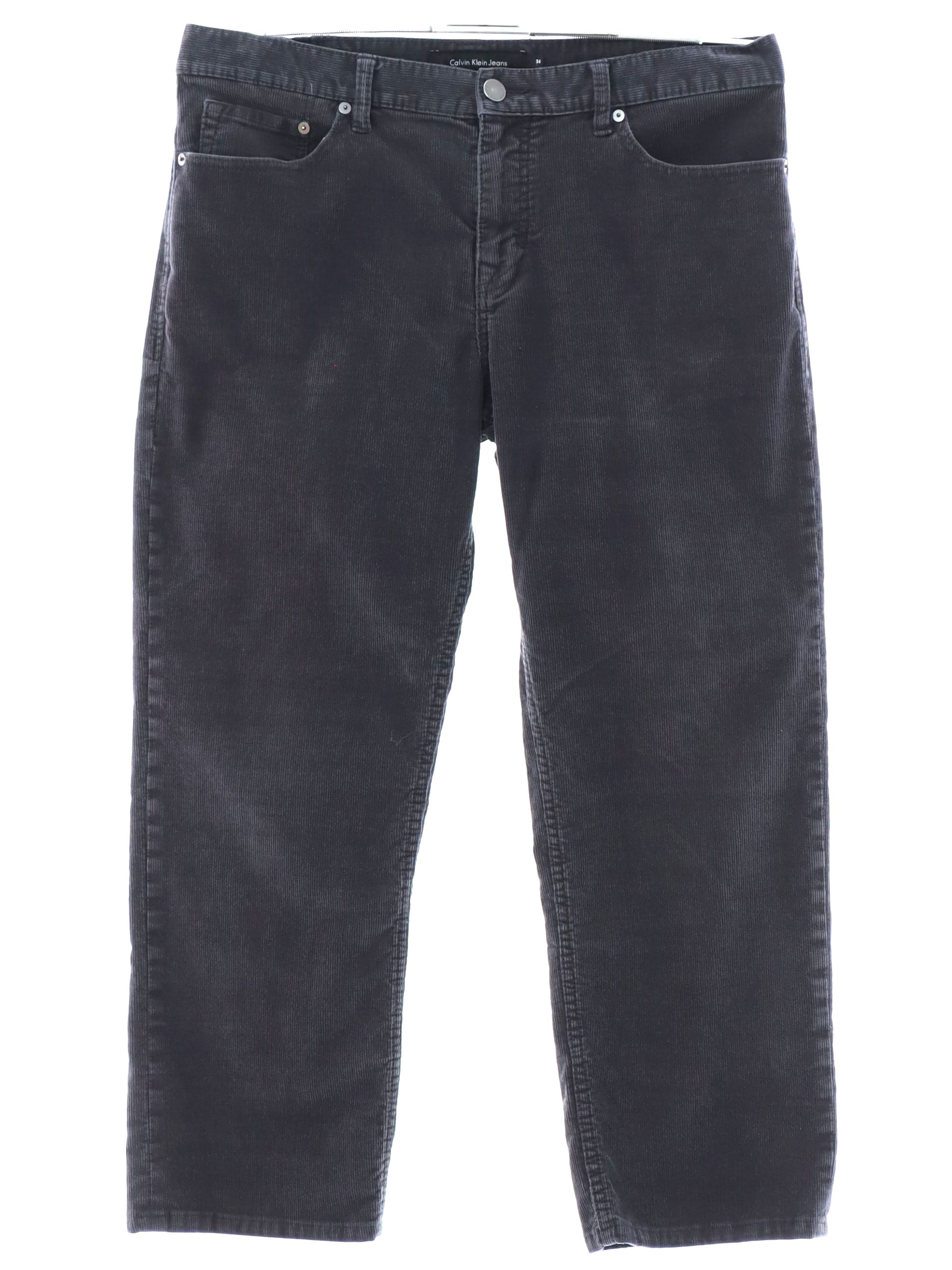 Pants: 90s -Calvin Klein Jeans- Mens charcoal gray solid colored cotton ...