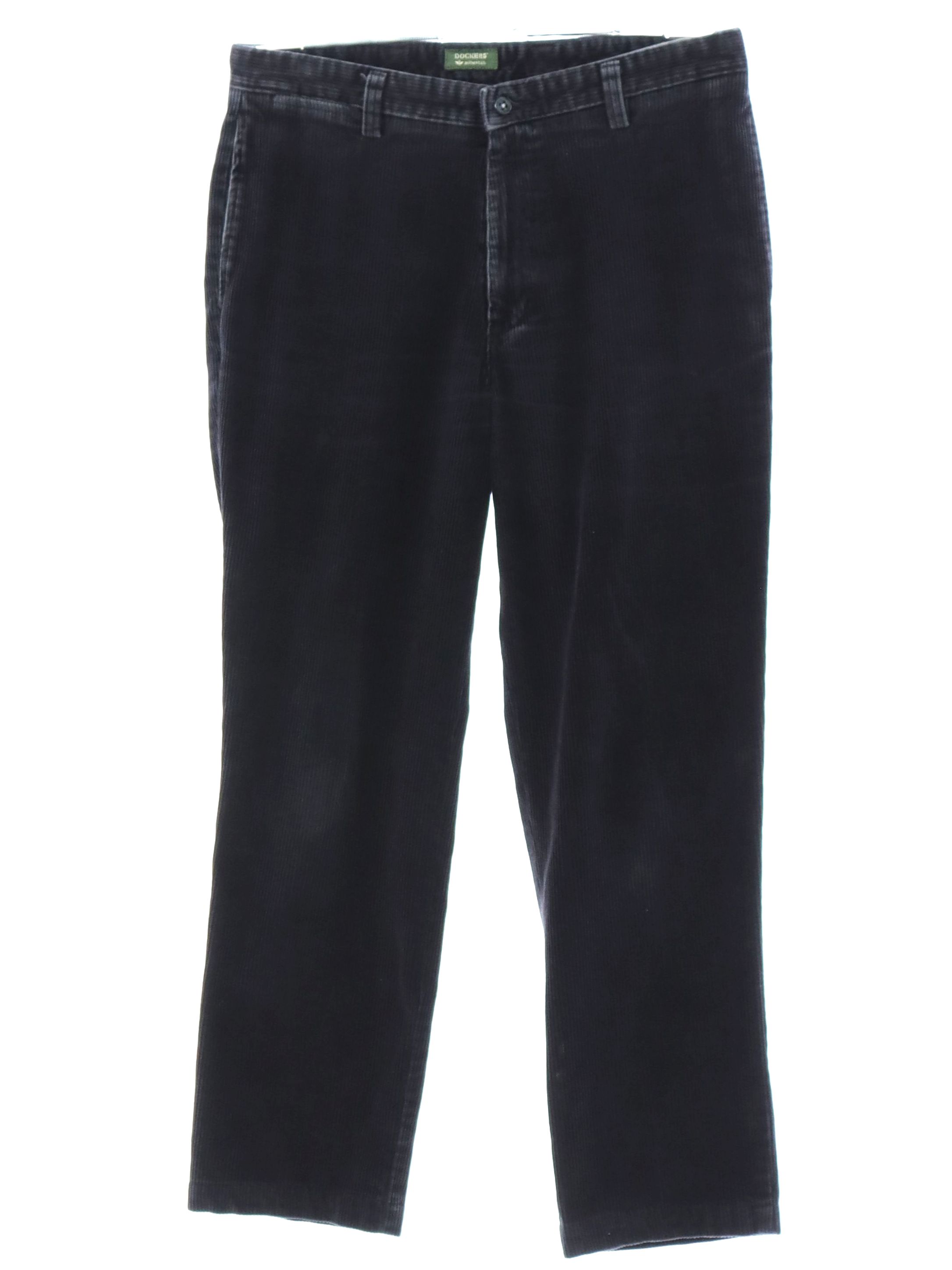 Pants: 90s -Dockers- Mens black solid colored cotton corduroy flat ...