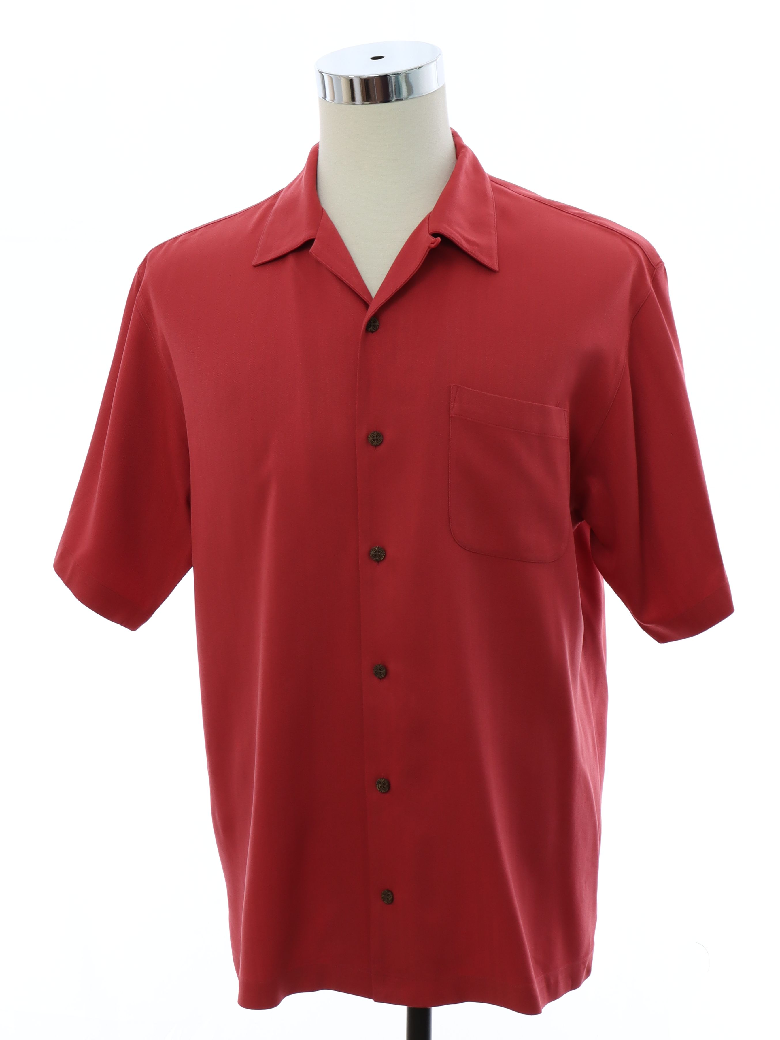 Hawaiian Shirt: 90s -Tommy Bahama- Mens red background heavy