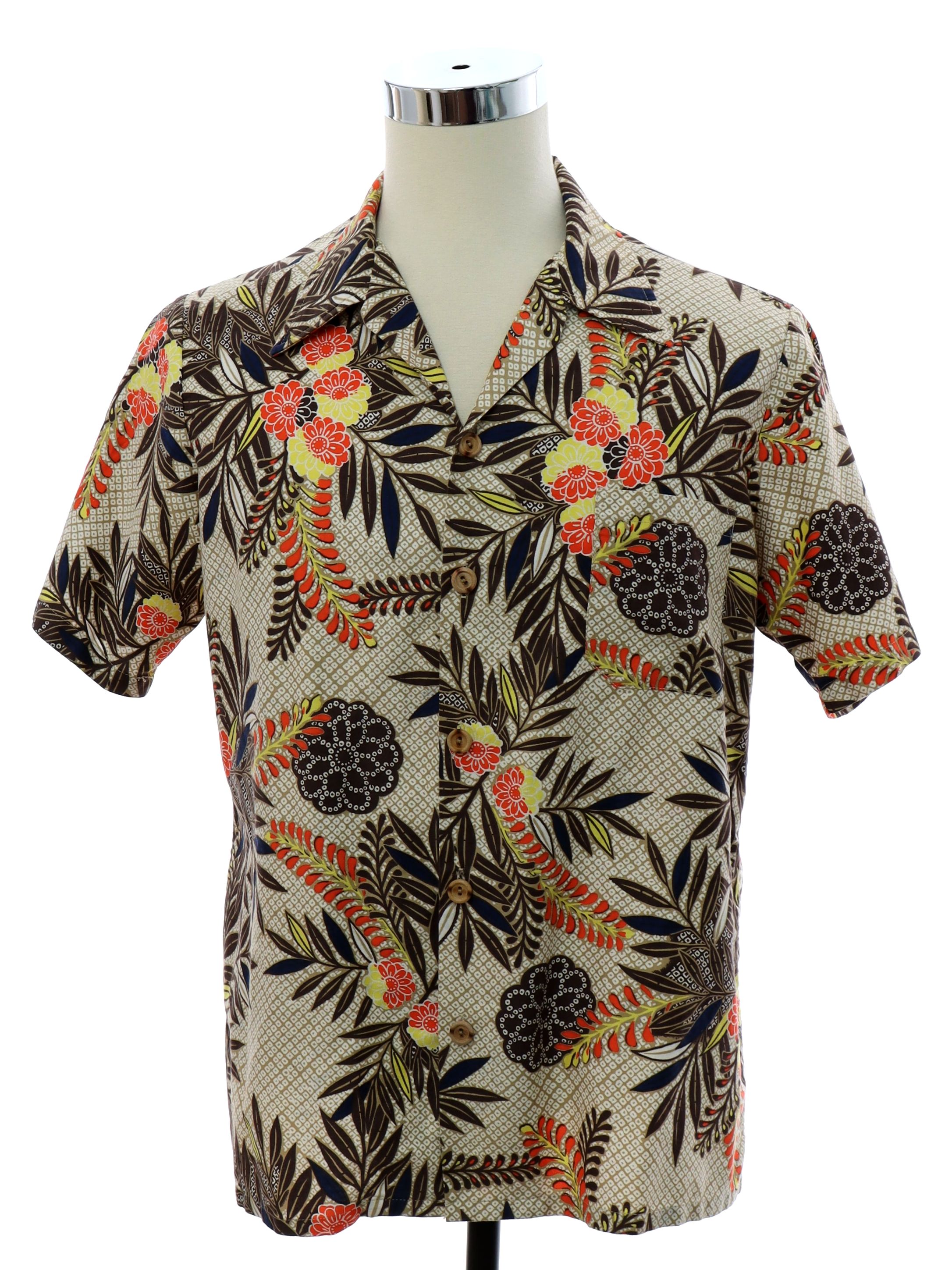 1980's Vintage Balboa Hawaiian Shirt: 80s -Balboa- Mens white and tan ...