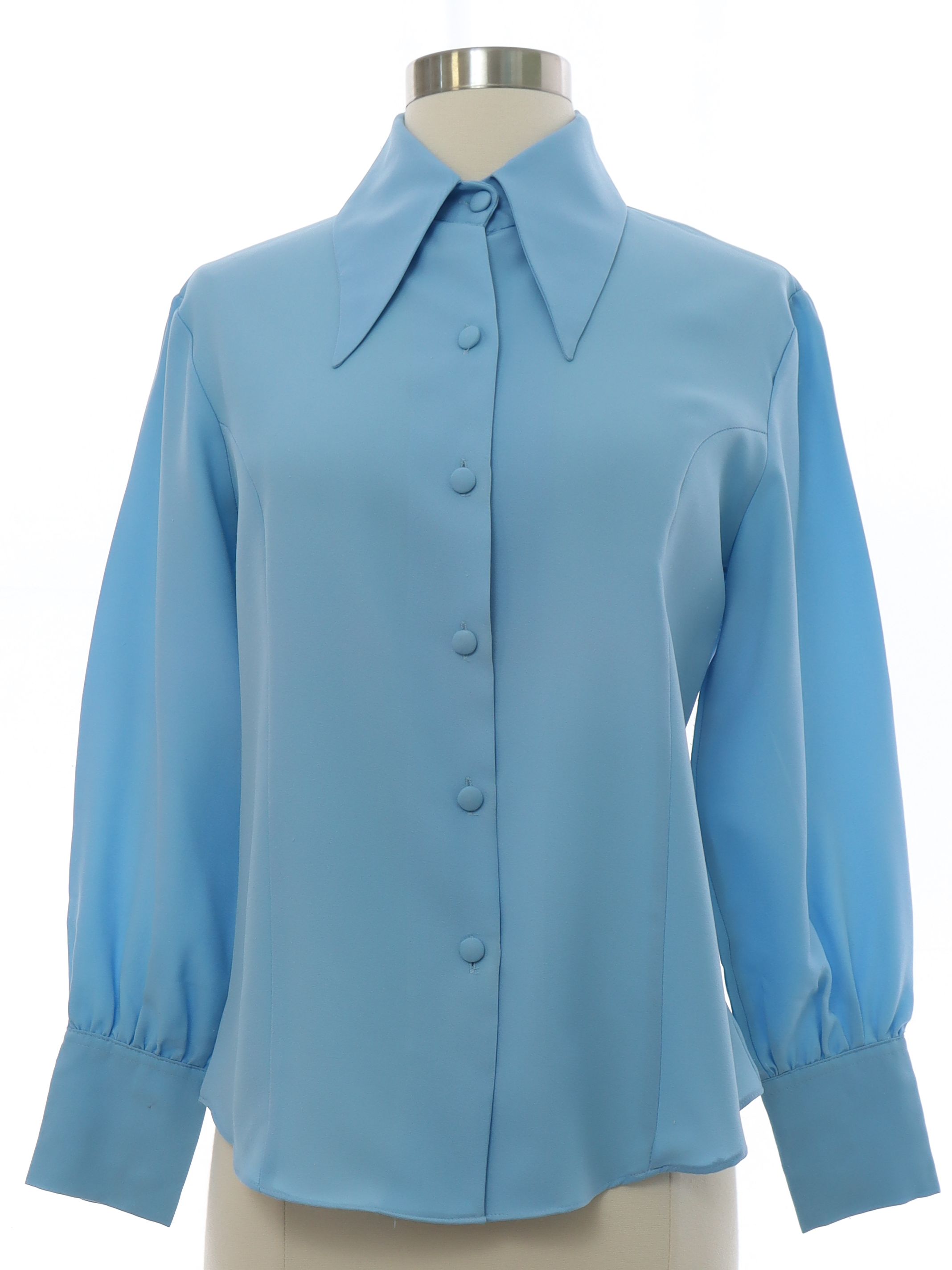 Retro 70s Shirt (Grants) : 70s -Grants- Womens sky blue polyester crepe ...