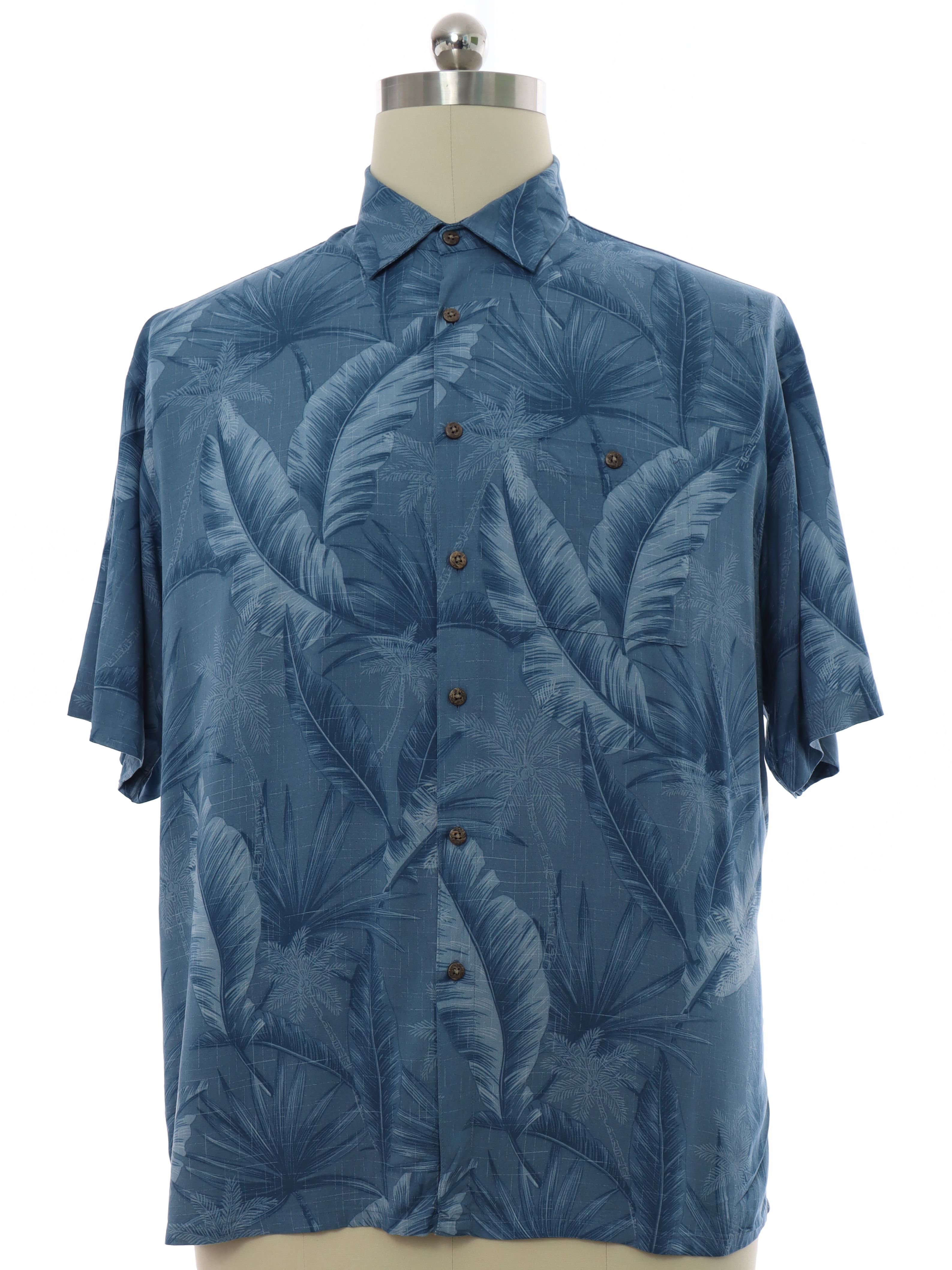 Hawaiian Shirt: 90s -Campia Moda- Mens shades of blue background rayon ...