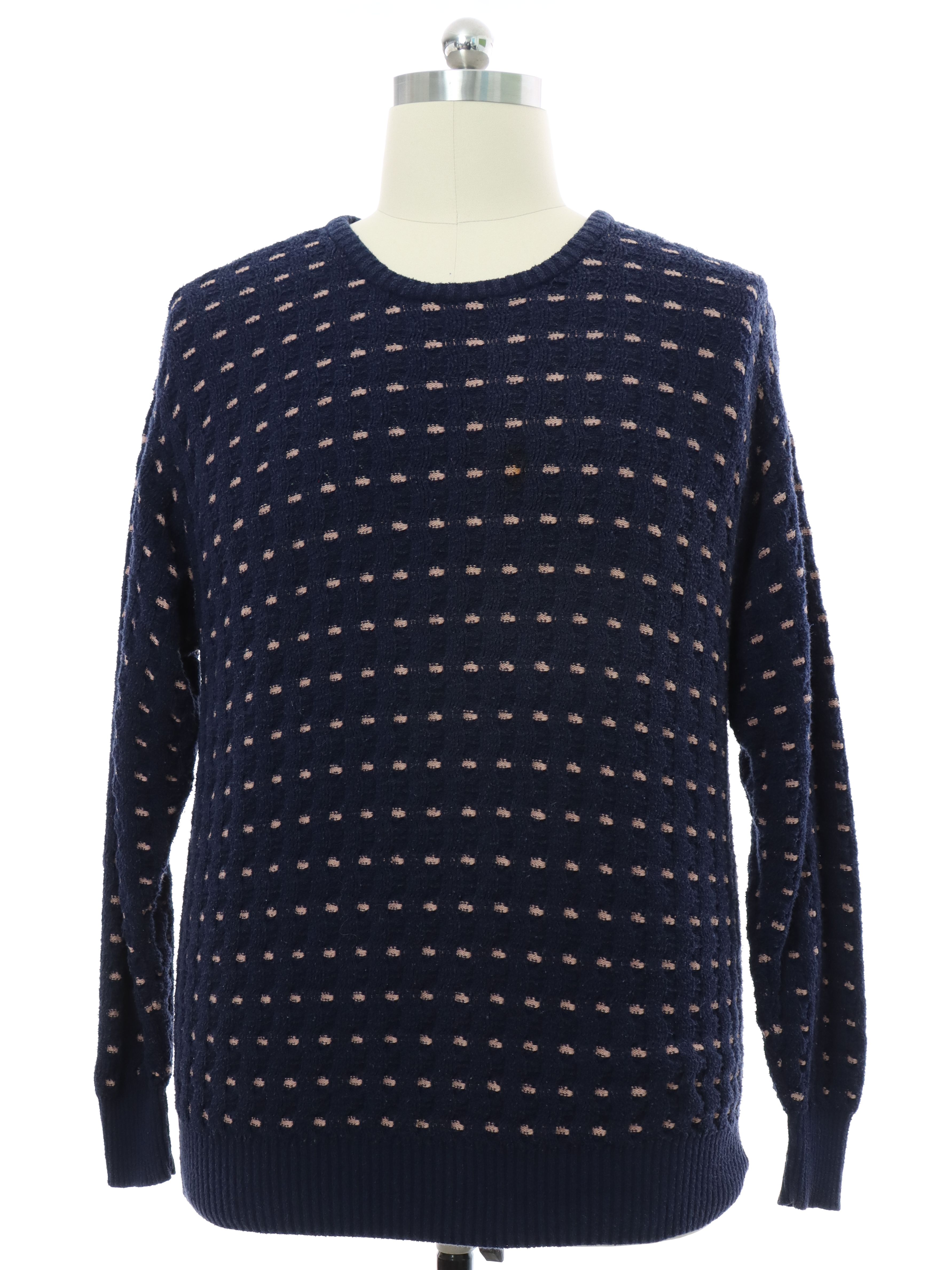 1980 s Vintage Giorgio Armani Made in Italy Sweater Late 80s or Early 90s Giorgio Armani Made in Italy Mens navy blue background cotton polyamide blend pullover longsleeve sweater with ribbed knit r...
