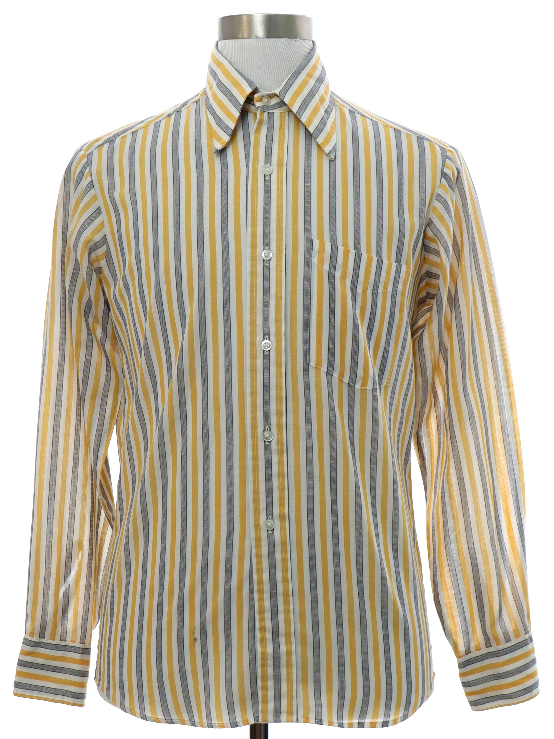 70s Shirt (Care Label): 70s -Care Label- Mens white, gray, and yellow ...