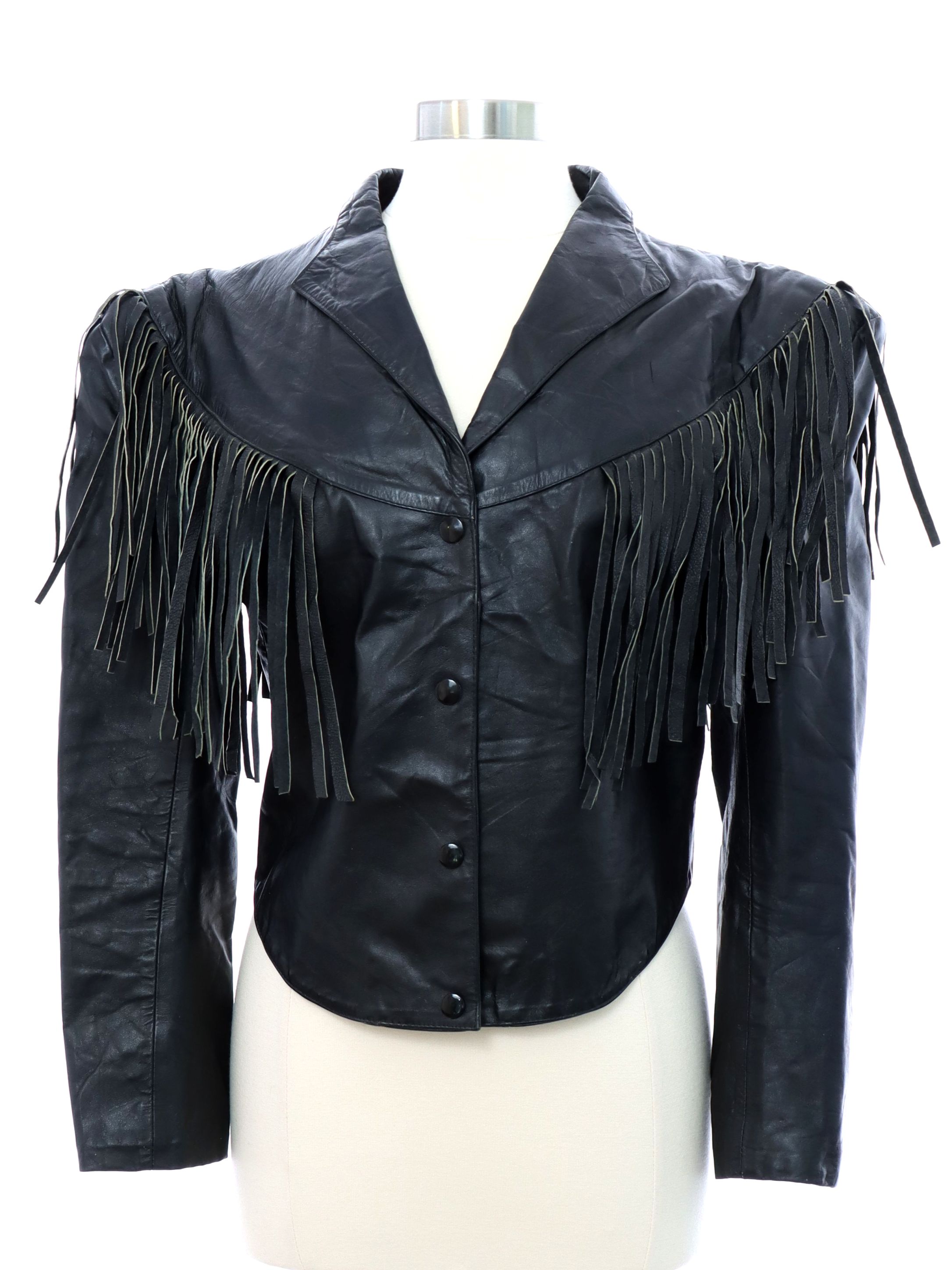 Vintage 1980's Leather Jacket: 80s -DRevi- Womens black leather fringed ...