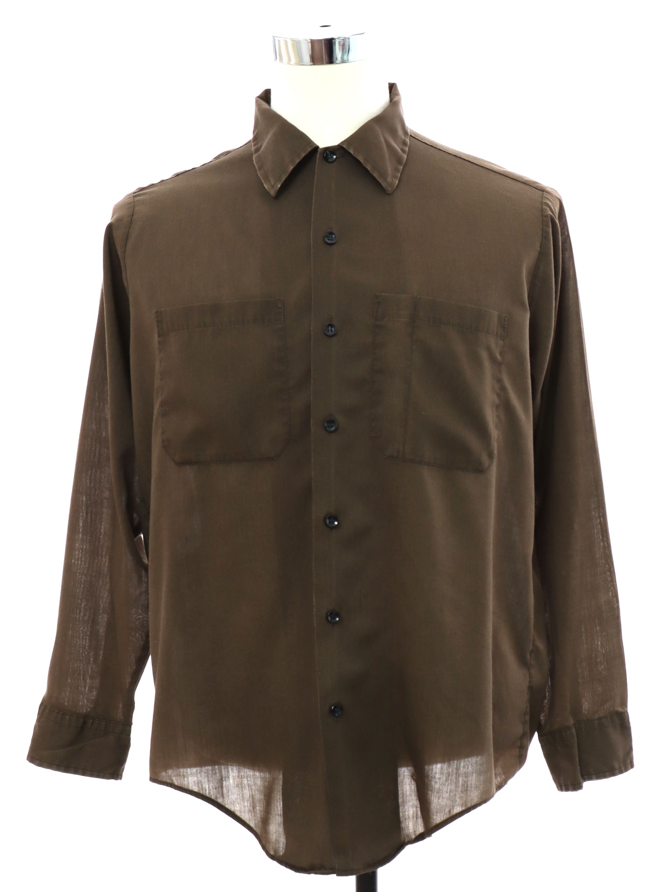 60's Vintage Shirt: 60s -Conqueror- Mens brown lightweight polyester ...