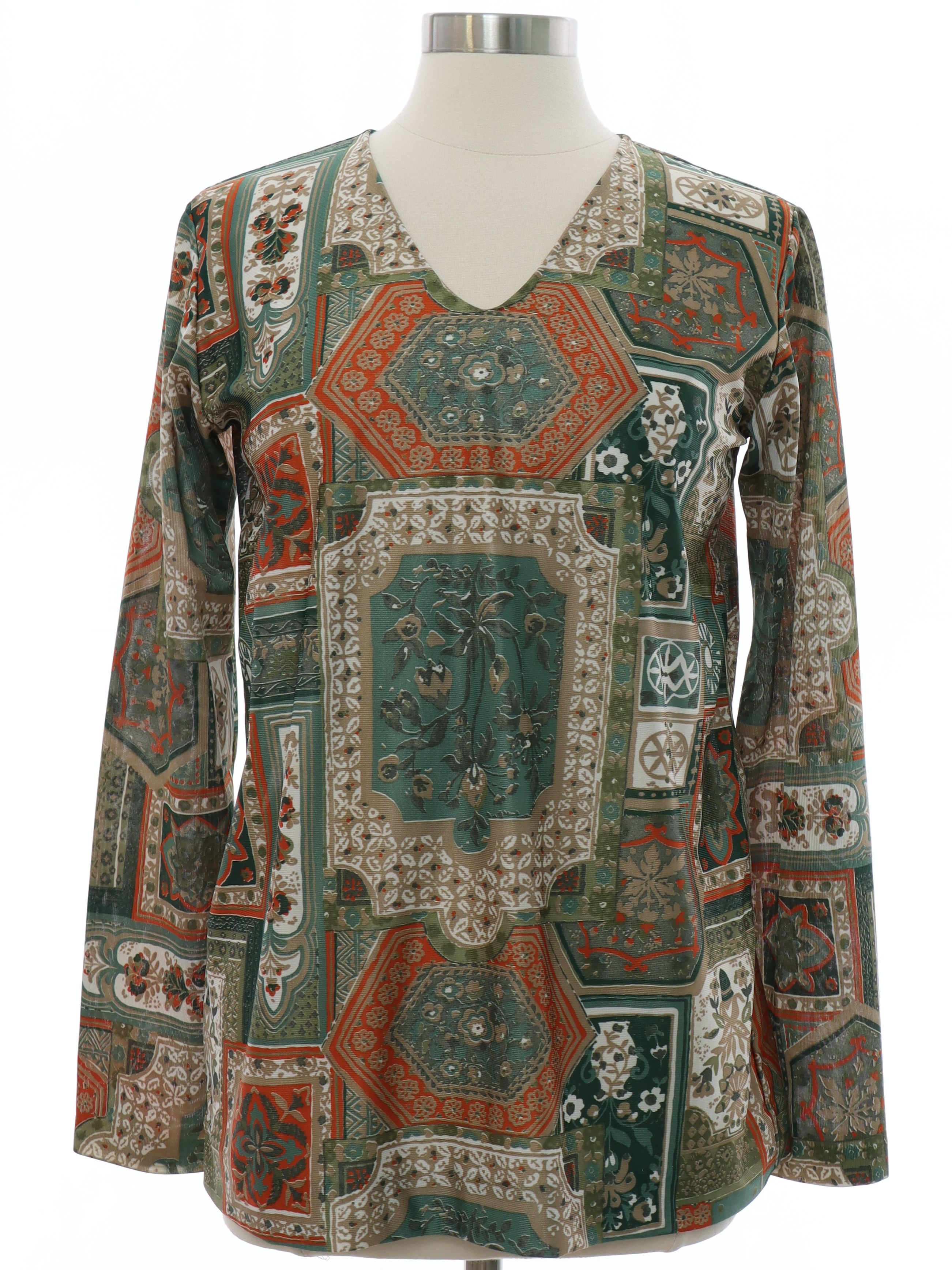 Retro 70's Hippie Shirt: 70s -No Label- Womens shades of green, orange ...