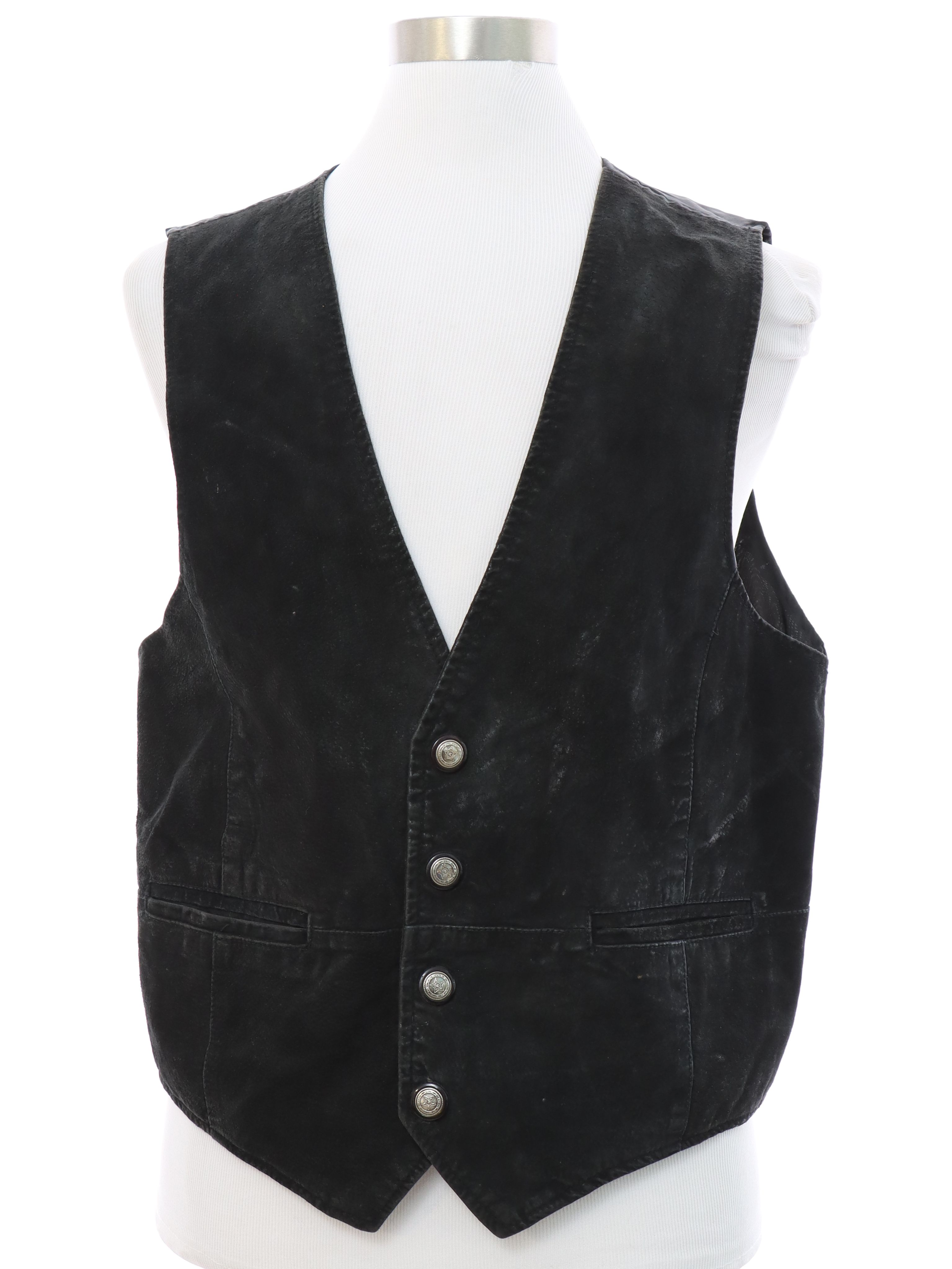 Vest: 90s -Global Identity- Mens black leather front vest. Classic ...