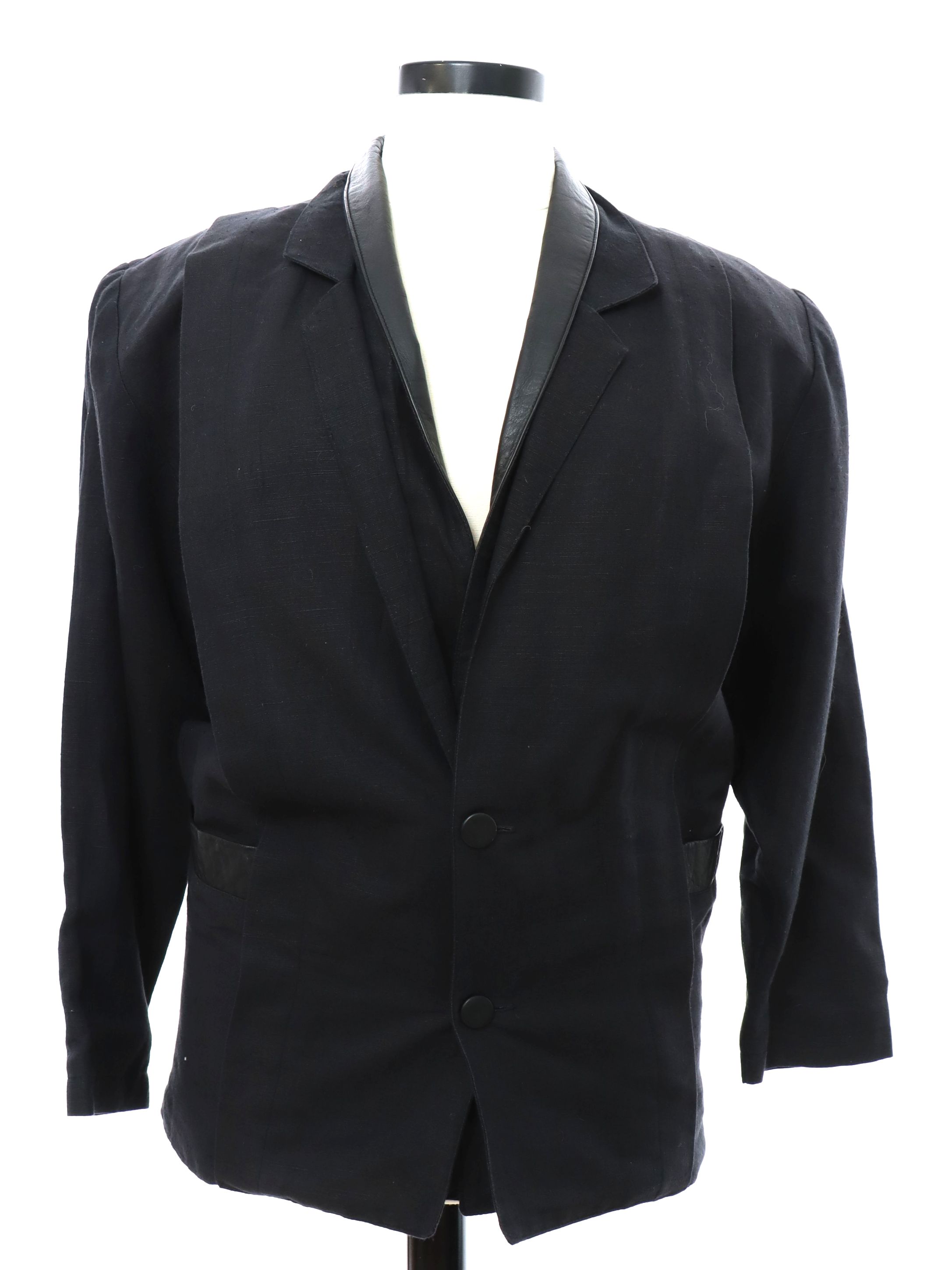 1980s Karen Jacket 80s style made in the 90s Karen Womens totally 80s styleblack lightweight cotton linen longsleeve 2 button front closure boyfriend style blazer sport coat jacket. Wide pintuck ple...