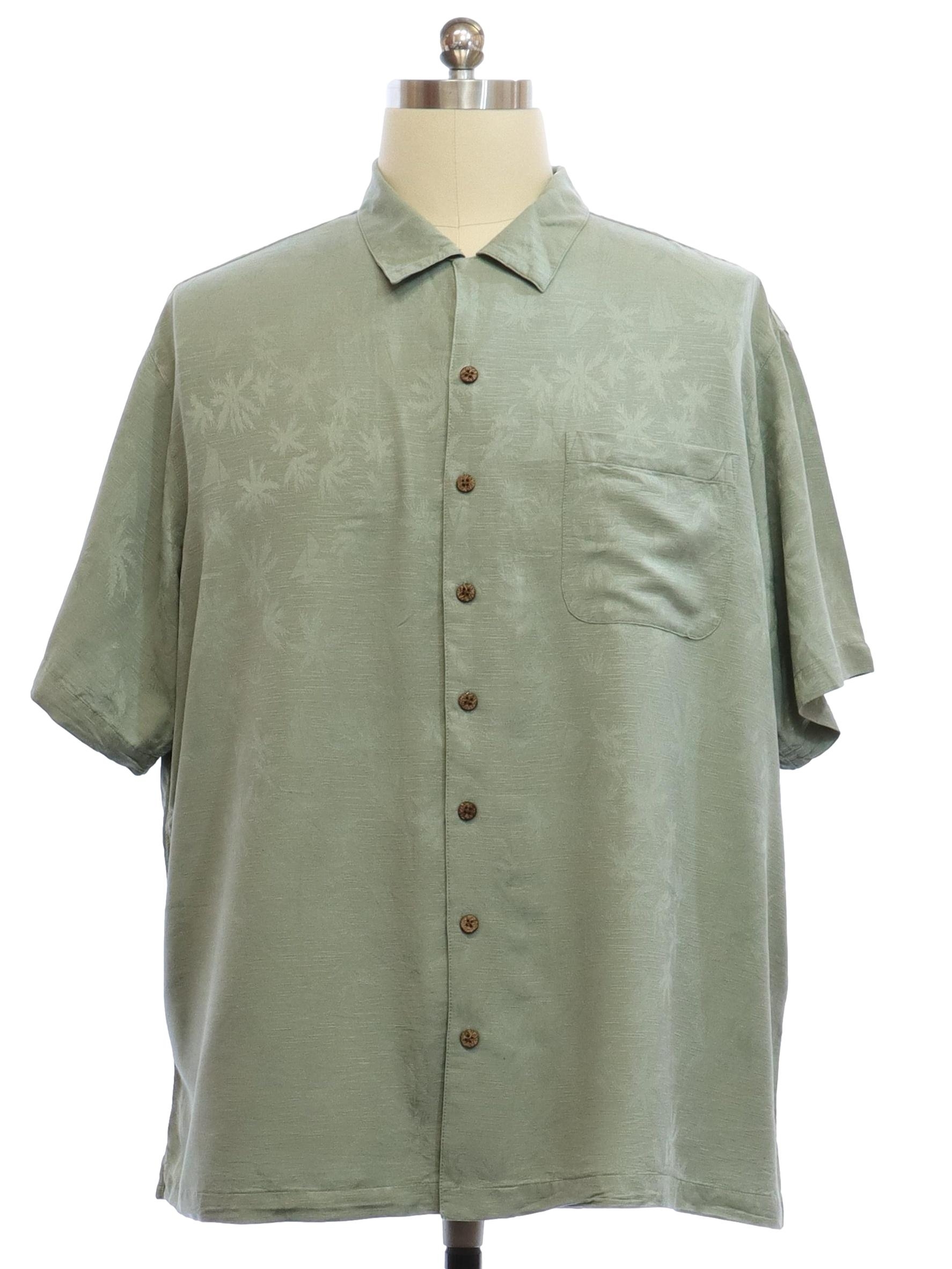 Hawaiian Shirt: 90s -Caribbean- Mens sage green medium weight silk ...