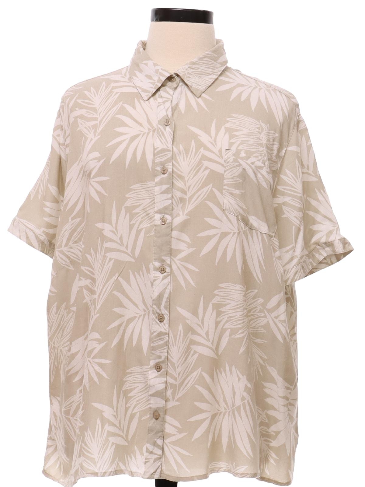 Hawaiian Shirt: 90s -Basic Editions- Womens sandy tan