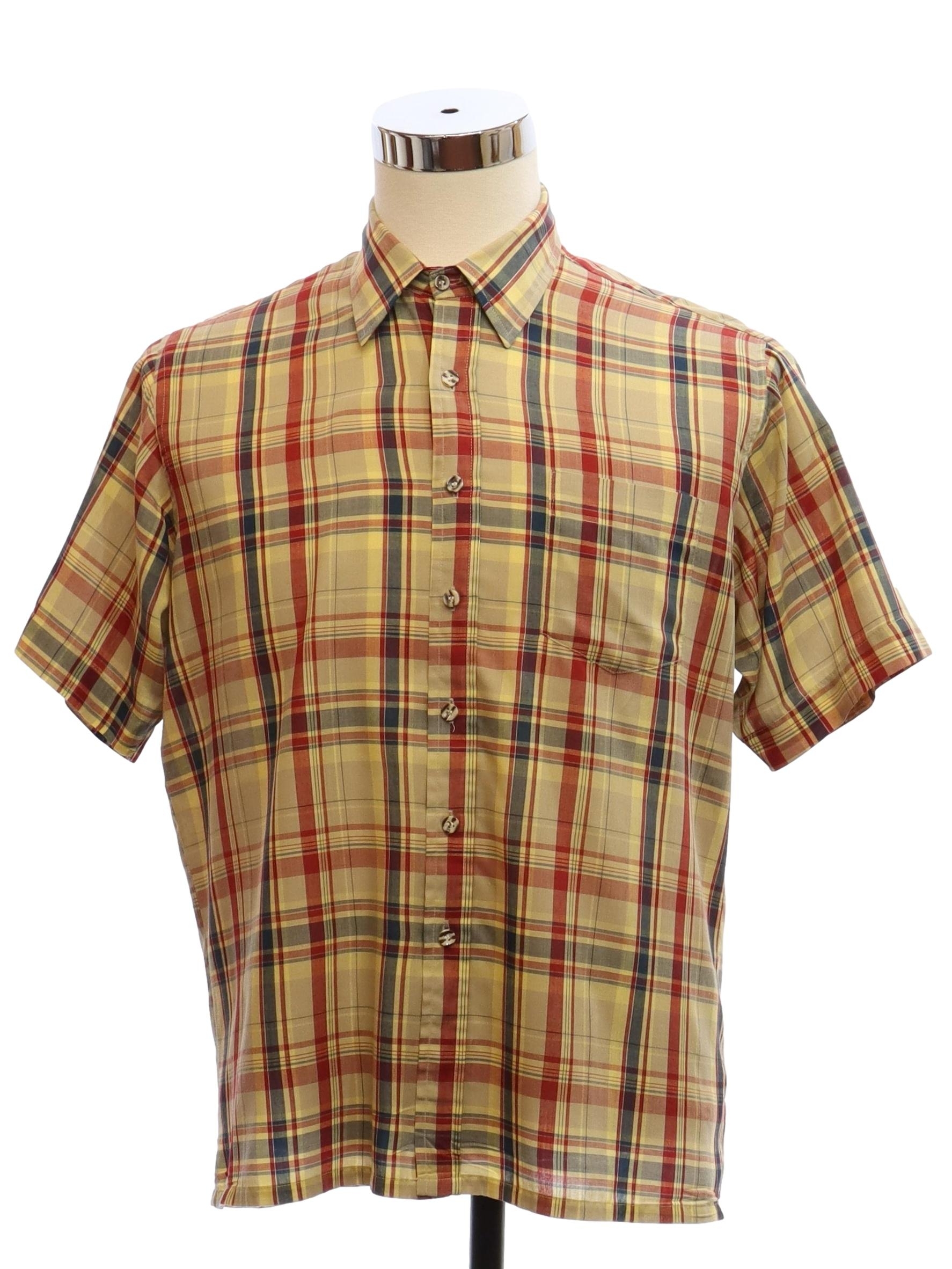 90s Shirt (Claybrooke): 90s -Claybrooke- Mens tan, yellow, navy, and ...