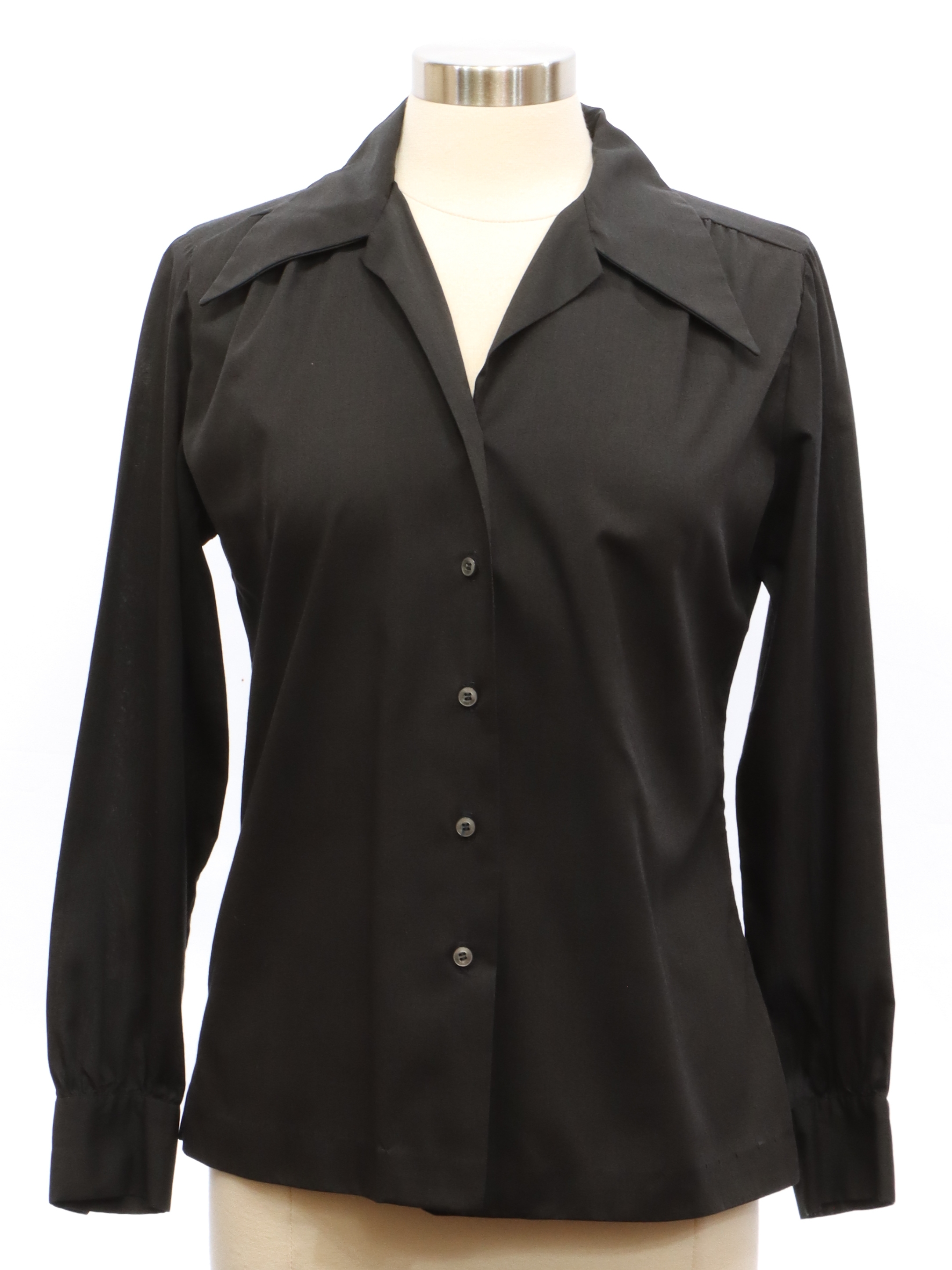 Vintage 60's Shirt: Late 60s -No Label- Womens black background cotton ...