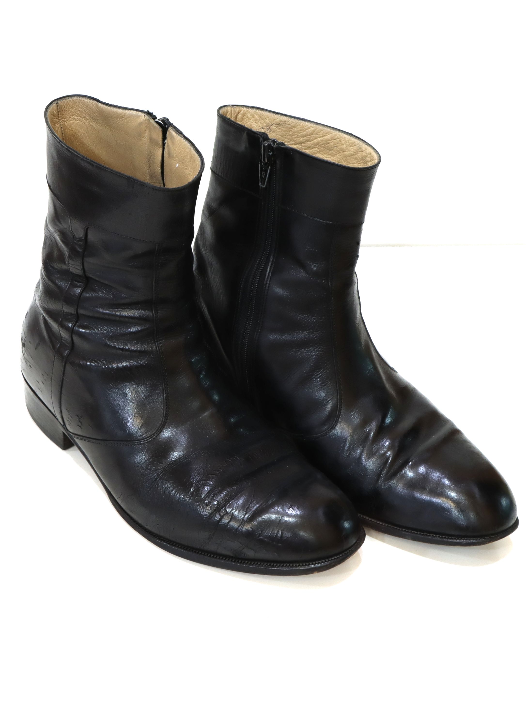 Nineties Di Fabrizio Shoes: 70s style (made in 90s or early y2k) -Di  Fabrizio- Mens black leather black leather Beatle style boots with inside  ankle zip closure, front seamed details. Some minor