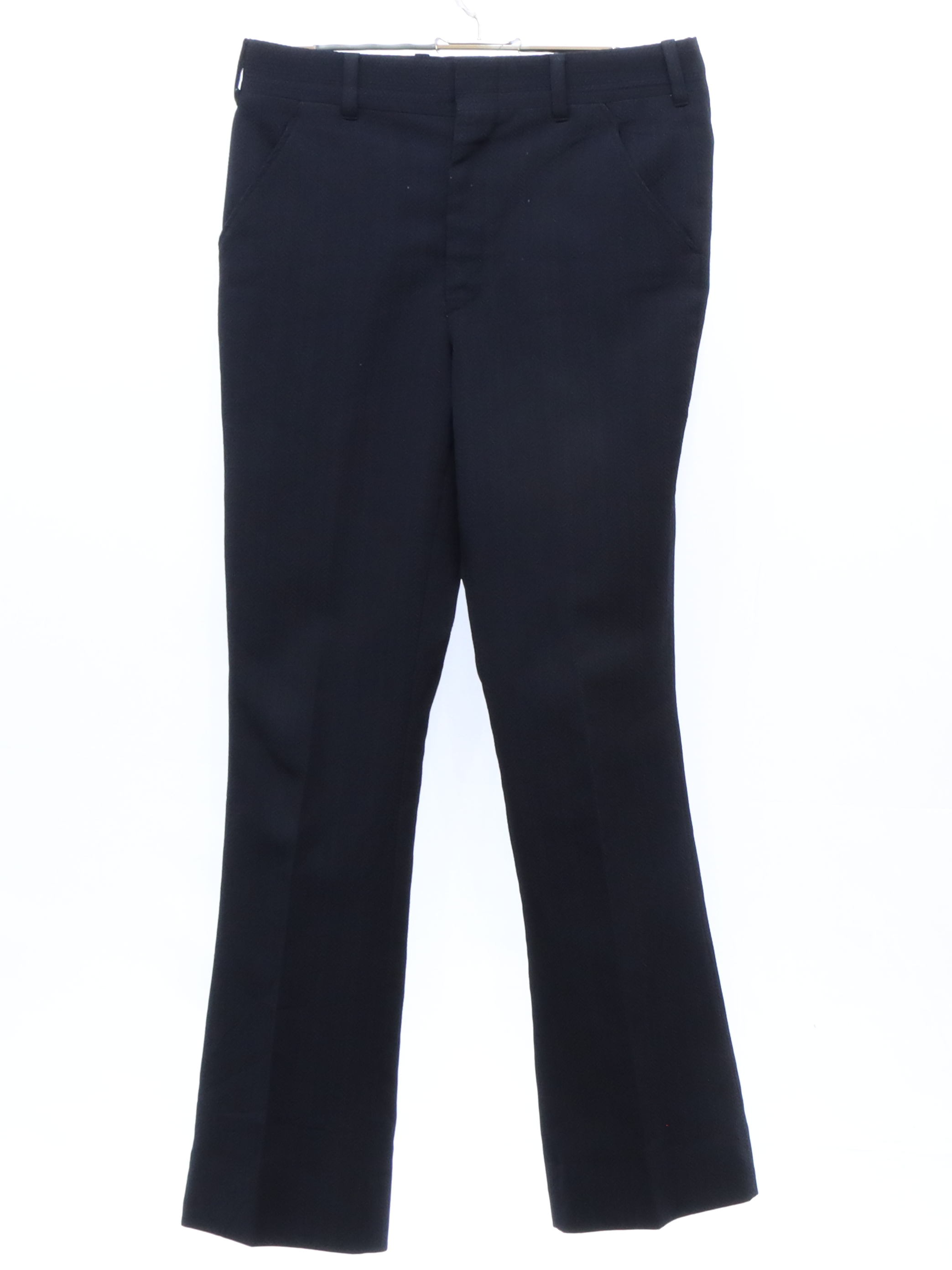 Vintage 1970's Pants: 70s -Care Label- Mens dark navy polyester double ...