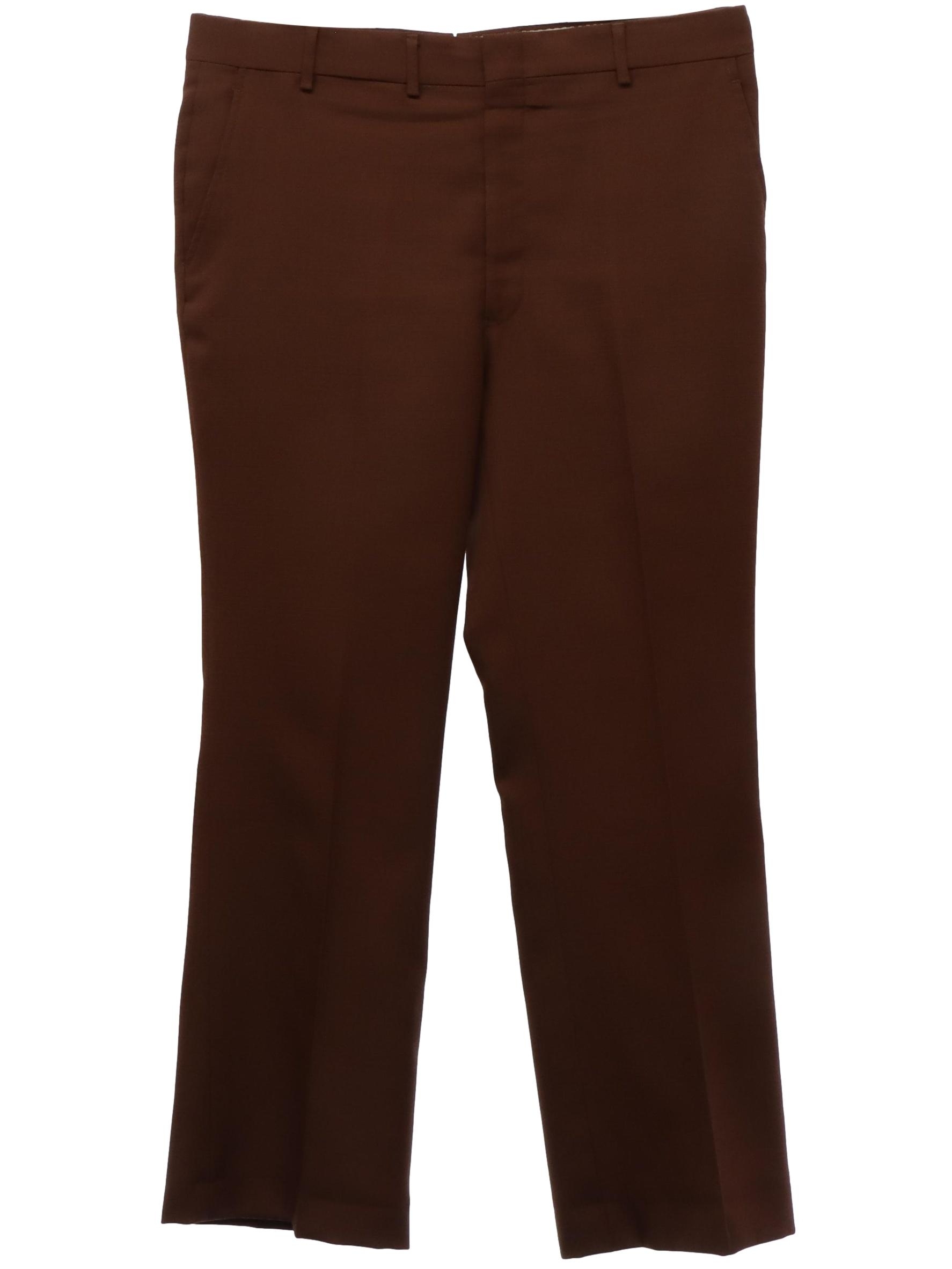 Retro 70s Pants Late 70s No Label Mens Brown Solid Colored Polyester retro-70s-pants-late-70s-no-label-mens-brown-solid-colored-polyester