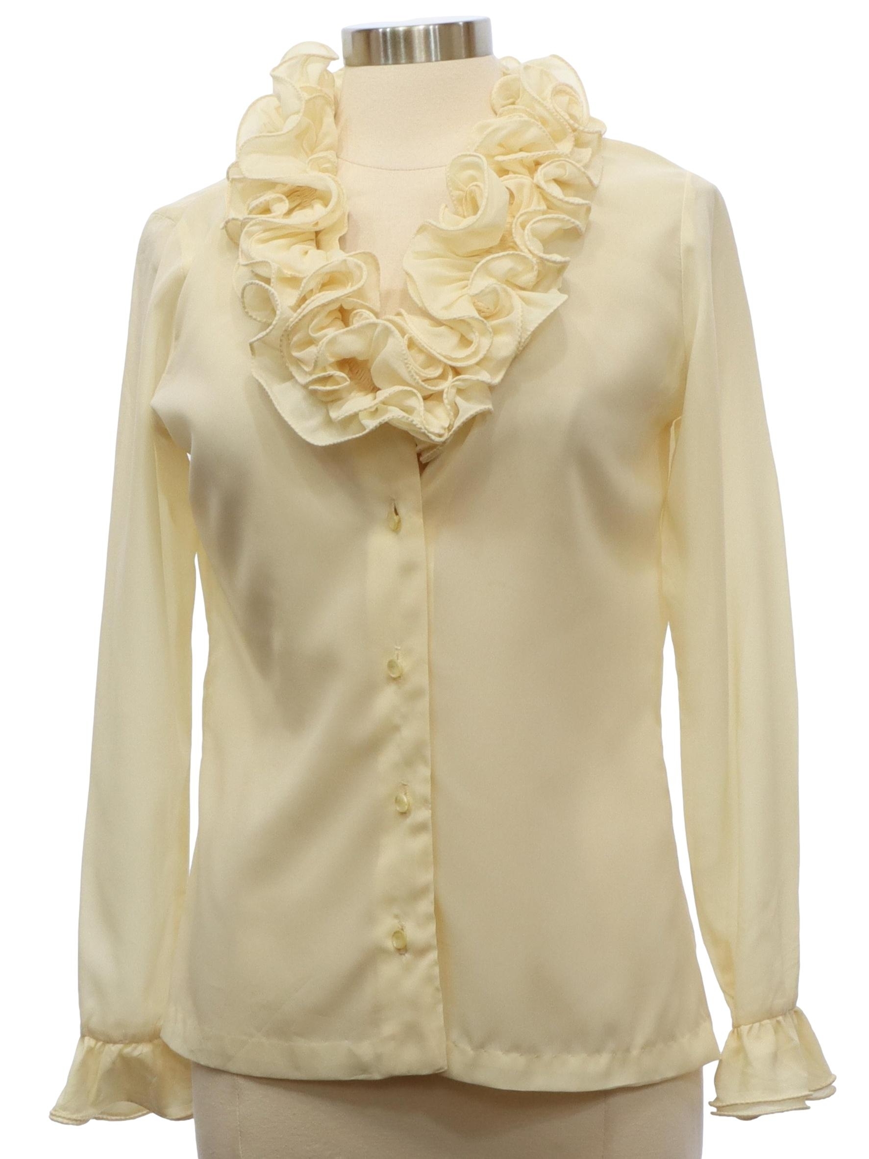 Retro Seventies Shirt: 70s -No Label- Womens cream silky semi-sheer ...