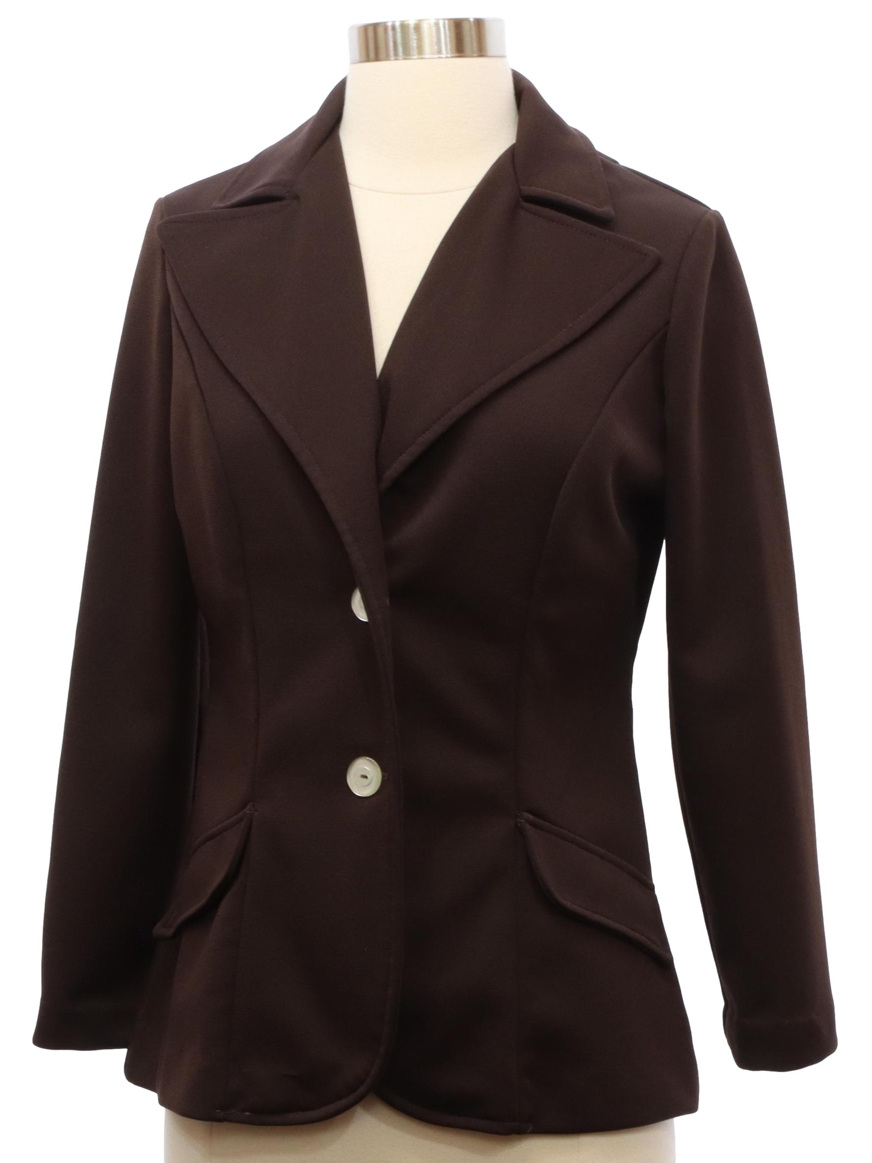 70s Retro Jacket: 70s -No Label- Womens dark brown polyester knit ...