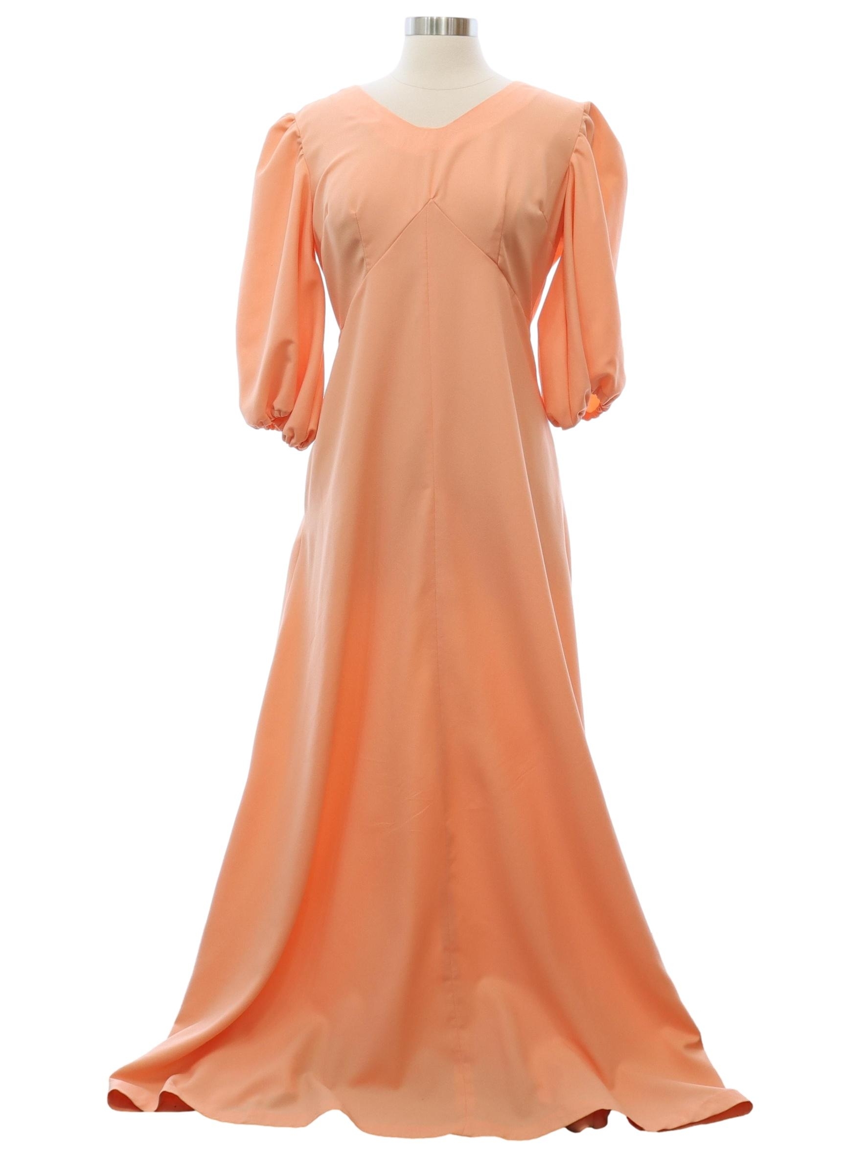 1960s Vintage Dress Late 60s Or Early 70s Home Sewn Womens Peach 1960s-vintage-dress-late-60s-or-early-70s-home-sewn-womens-peach