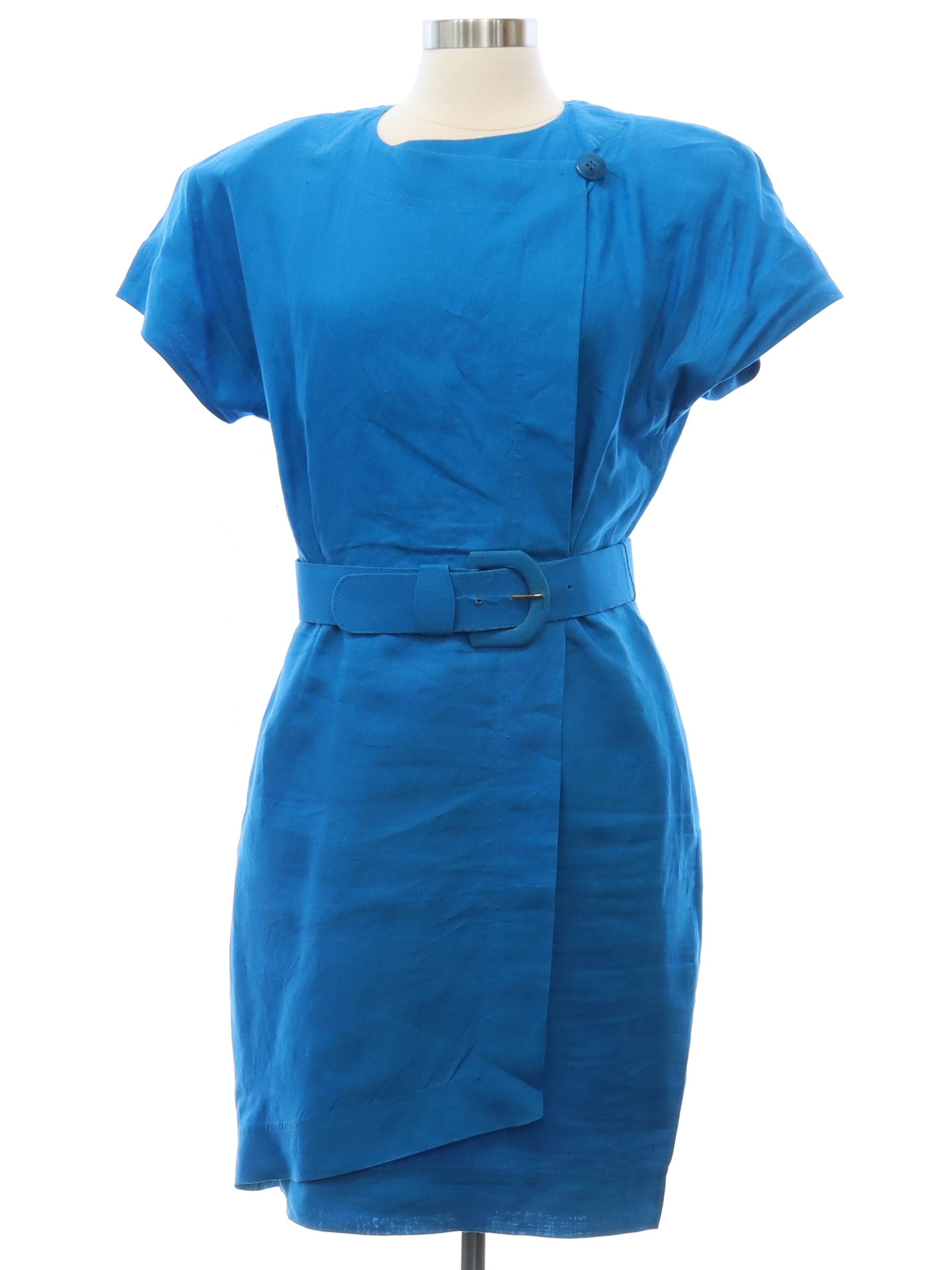 80's Vintage Dress: 80s -Ellen Tracy- Womens turquoise linen short ...