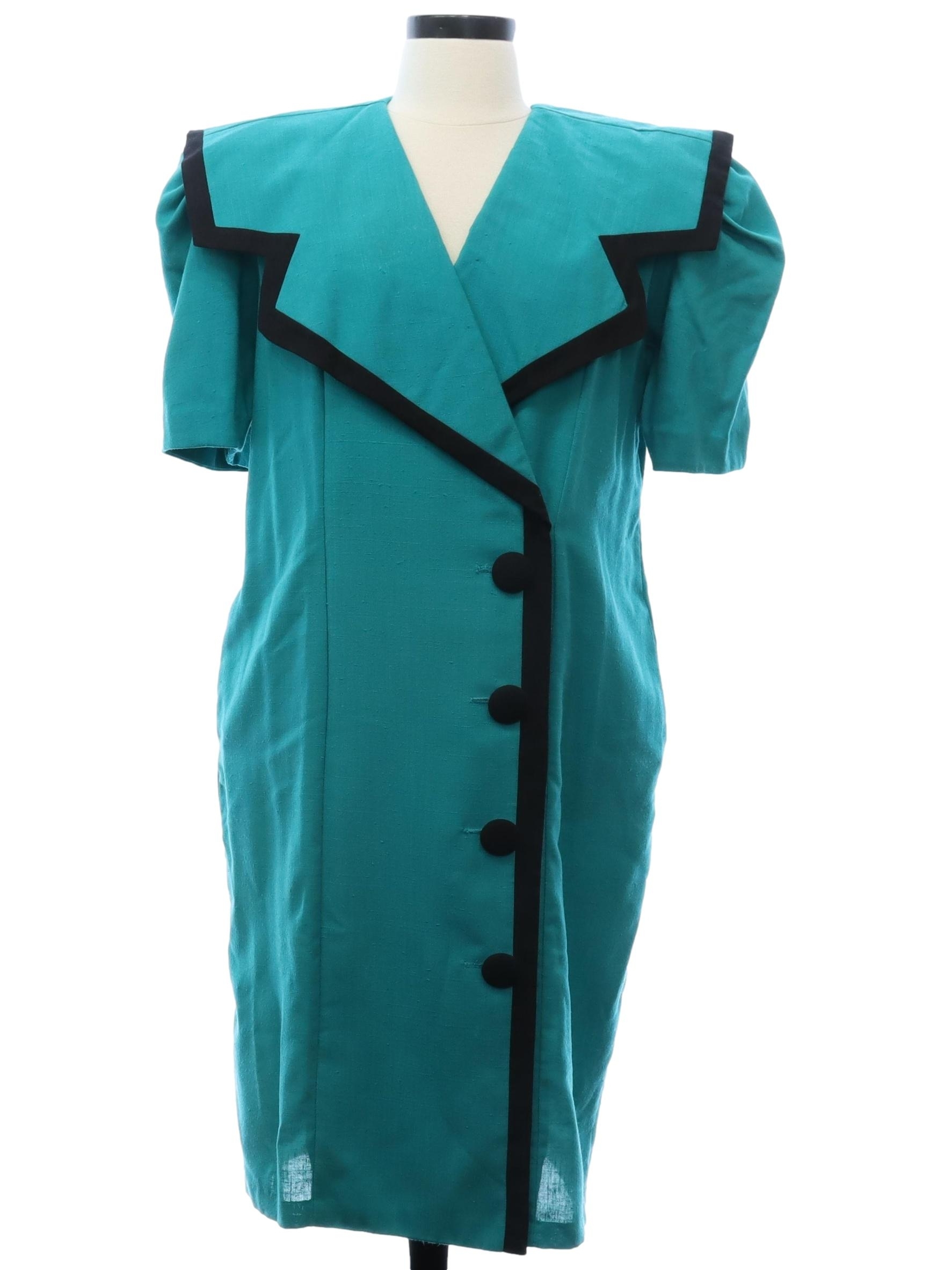 Vintage 1980 s Dress 80s SLFashions Womens Spruce Green Rayon vintage-1980-s-dress-80s-slfashions-womens-spruce-green-rayon